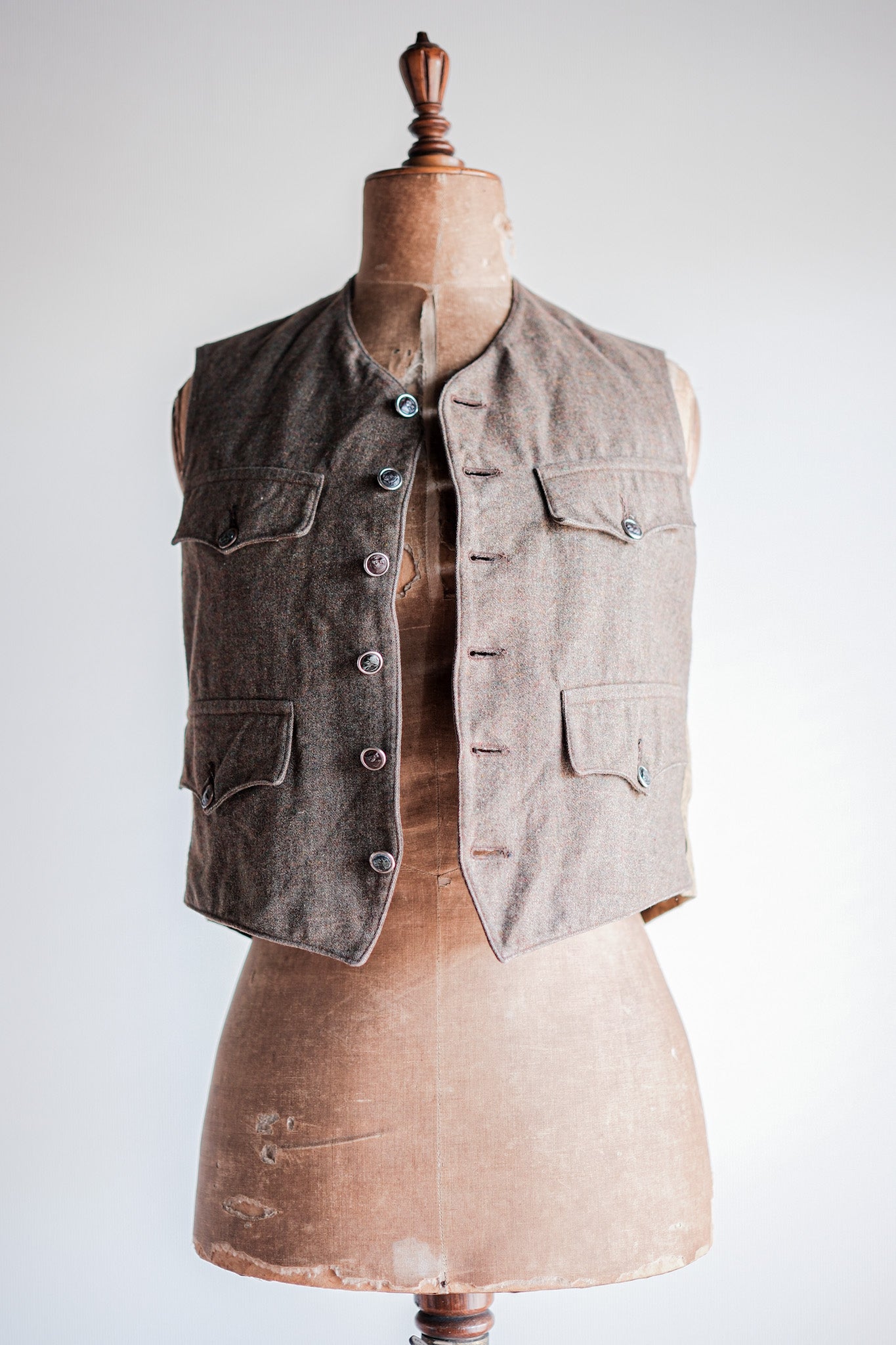 【~40's】French Vintage Brown Mix Wool Hunting Gilet