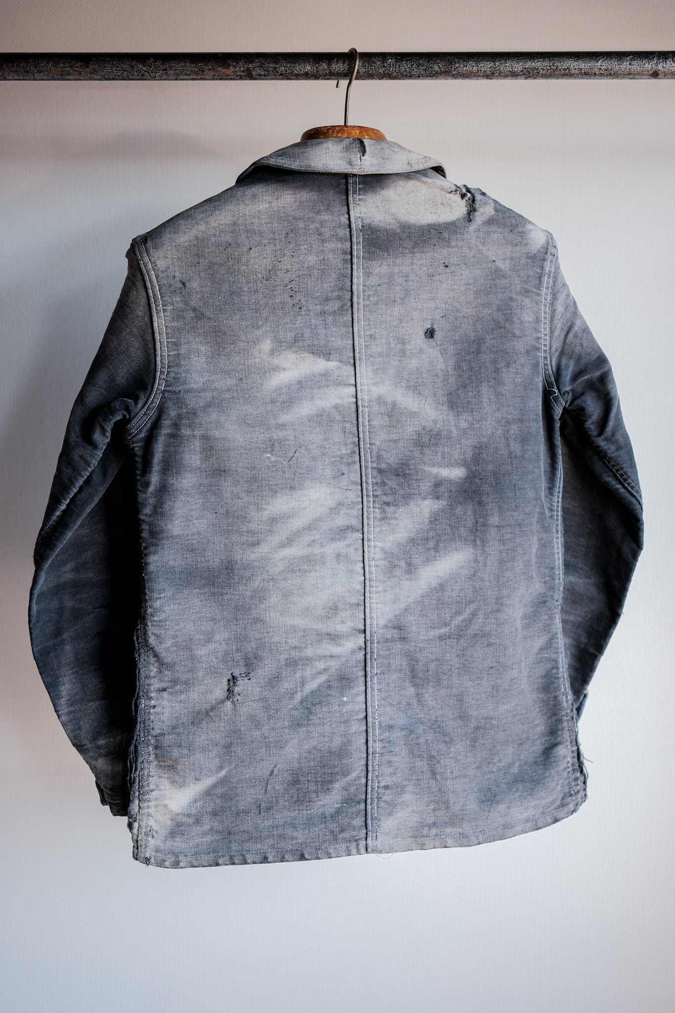 【~40's】French Vintage Black Moleskin Work Jacket "Boro" "Le Mont St. Michel"