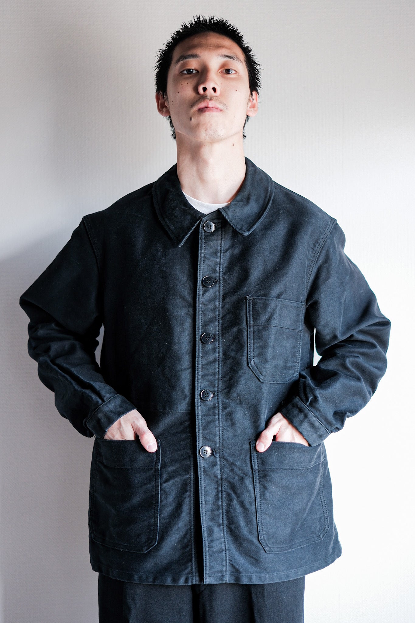 【~60's】French Vintage Black Moleskin Work Jacket "Le Mont St. Michel"