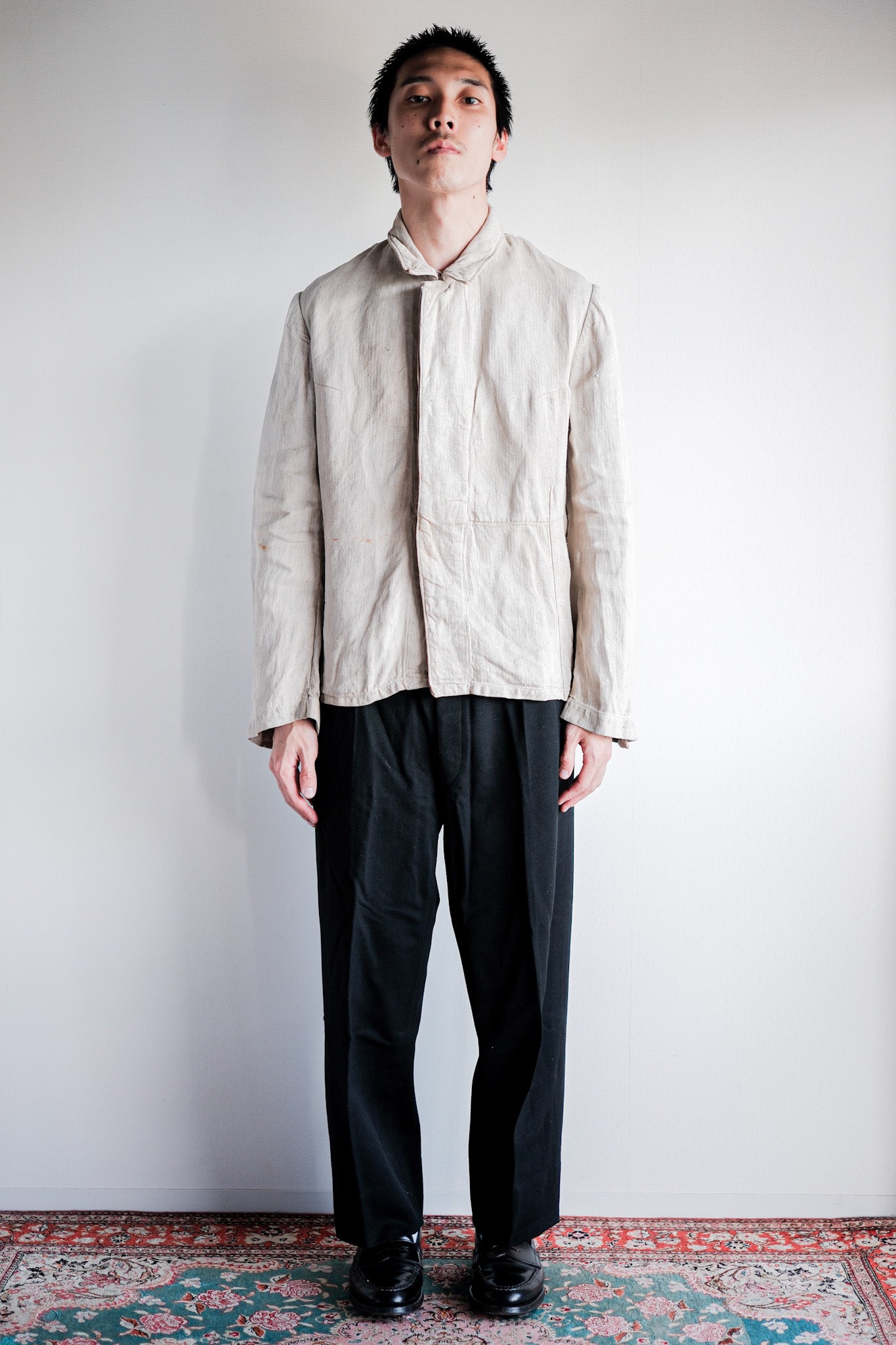 【~40's】German Air Force Drillich HBT Linen Jacket With Chin Strap "Luftwaffe"