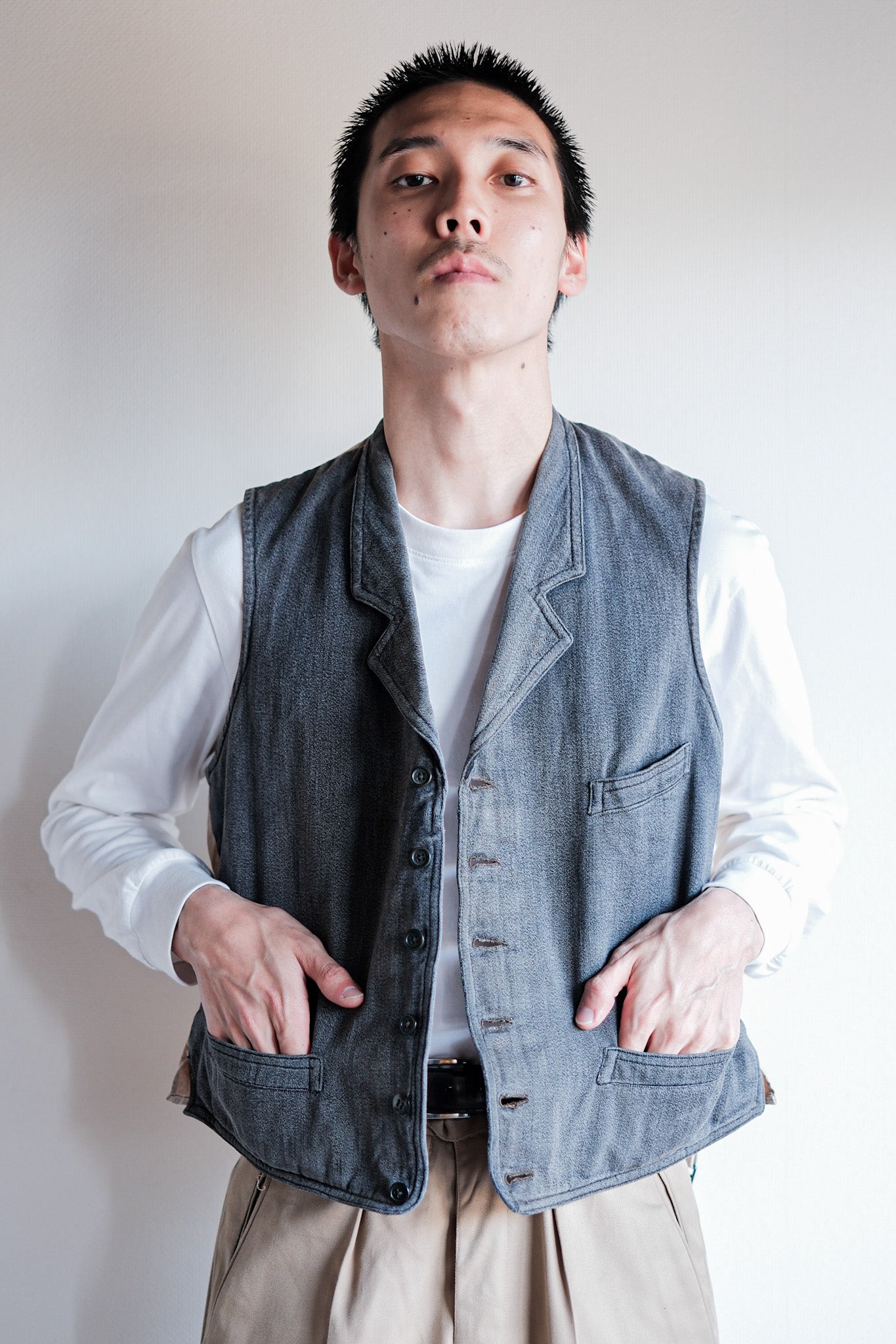【~30's】French Vintage Salt & Pepper Cotton Work Gilet
