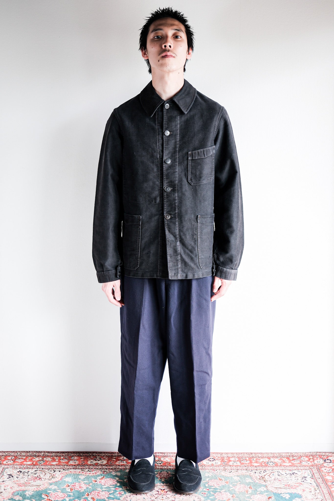【~40's】French Vintage Black Moleskin Work Jacket "Unusual Pocket"