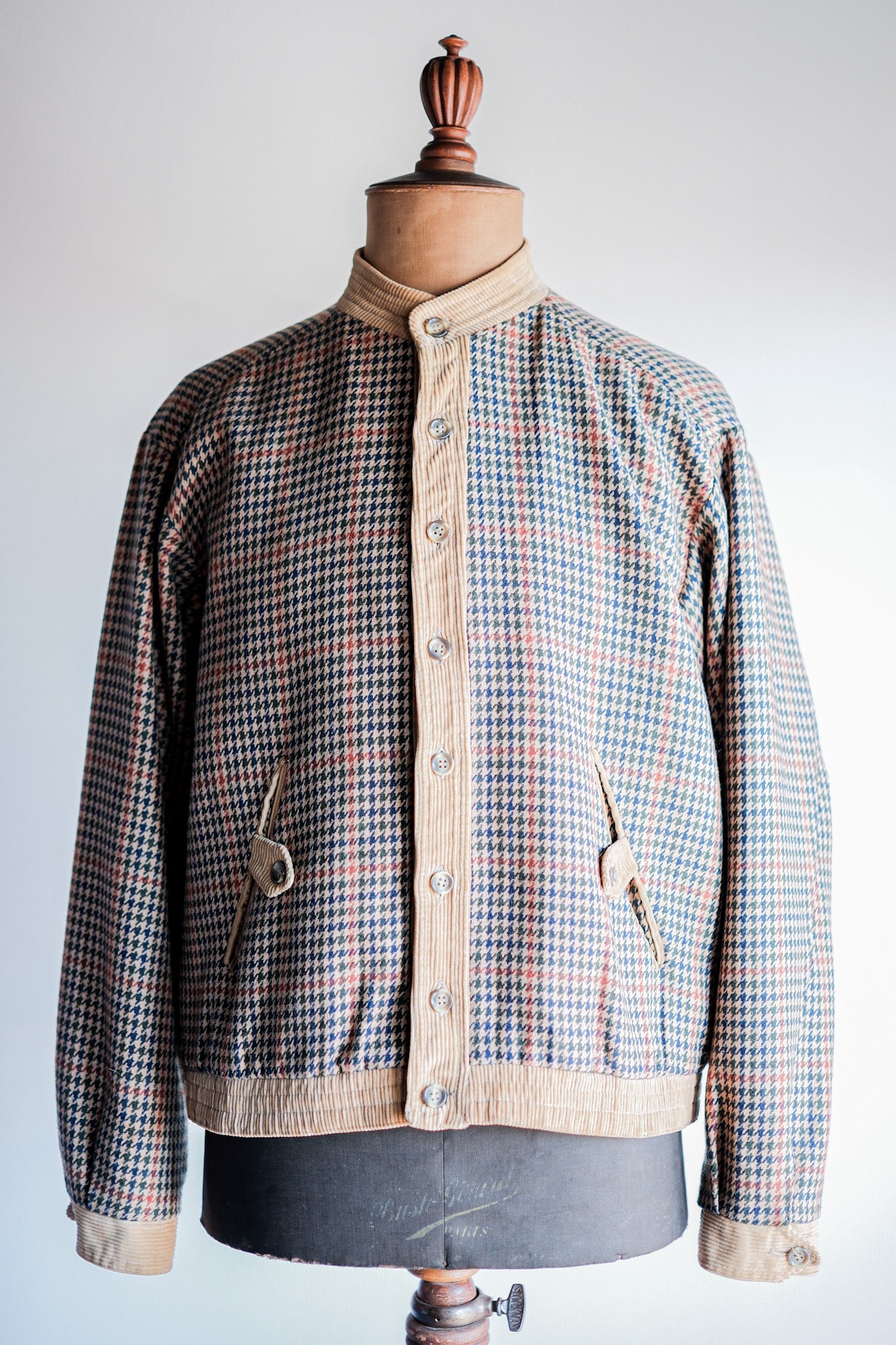 【~70's】British Vintage Houndstooth Wool Mix Jacket Size.38R "JAEGER"