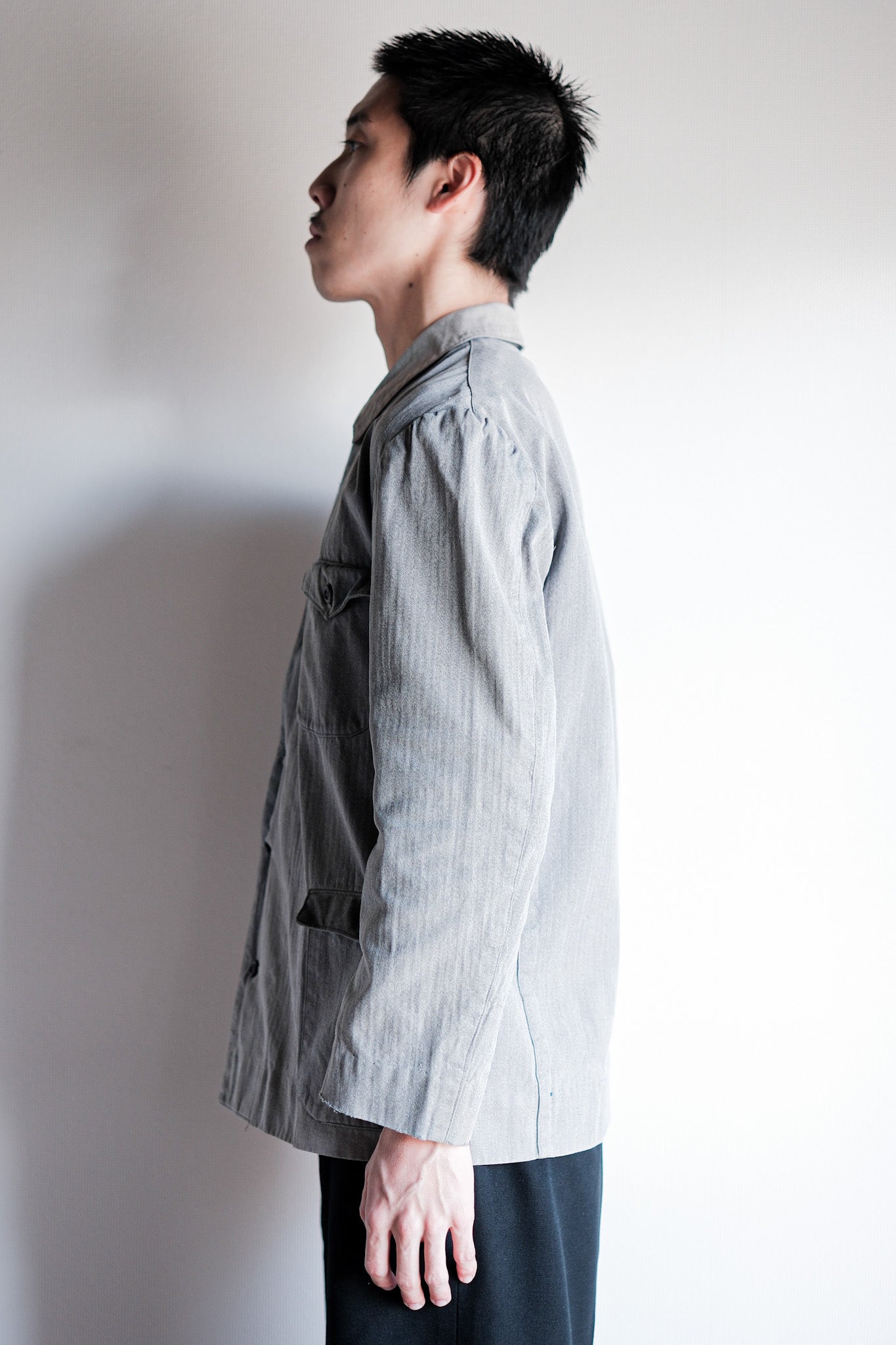【~50's】Europe Vintage Salt & Pepper HBT Cotton Work Jacket "6 Buttons"
