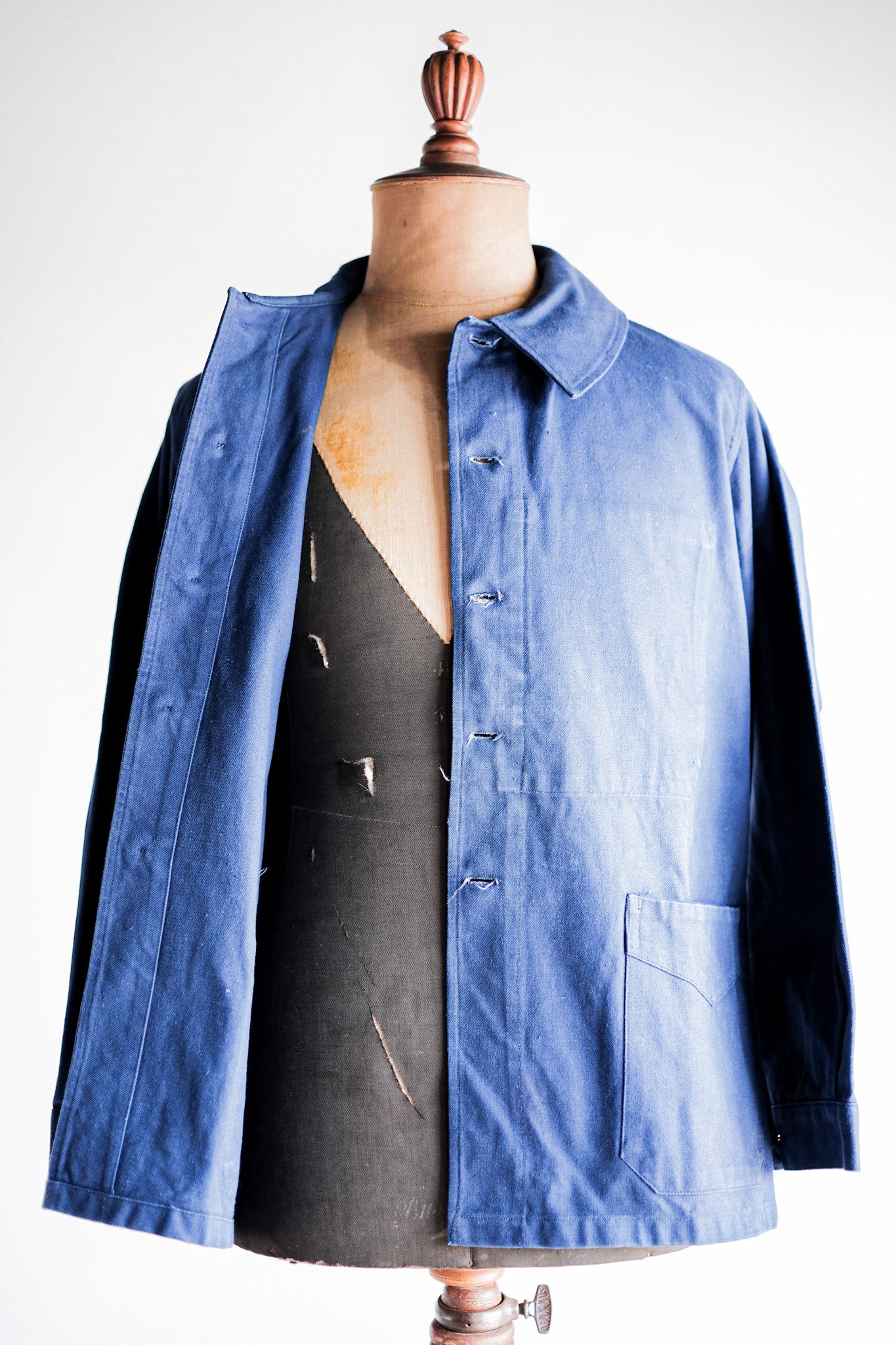 【~50's】French Army Blue Cotton Linen Twill Work Jacket