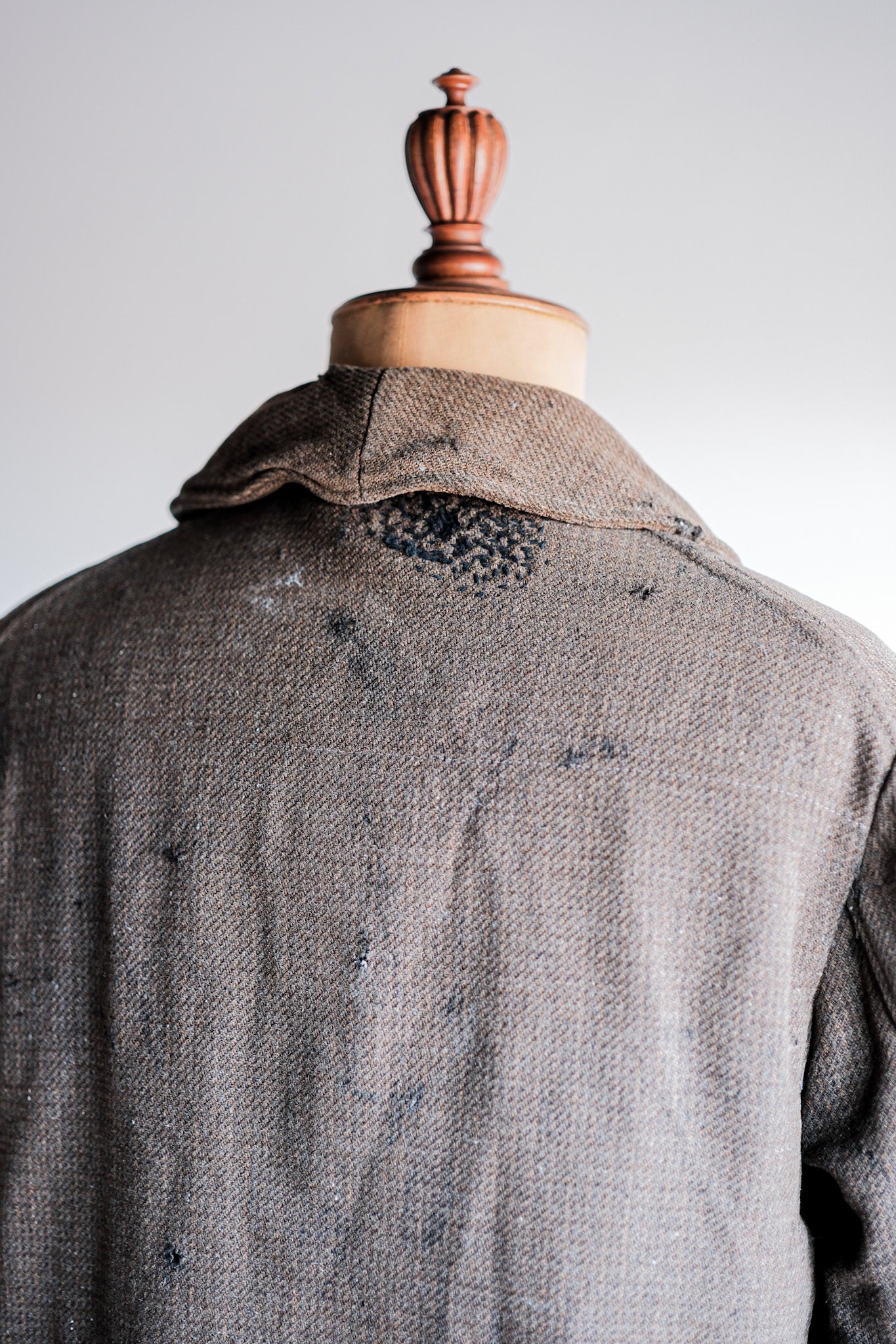 【~30's】French Vintage Brown Wool Hunting Jacket "Boro"