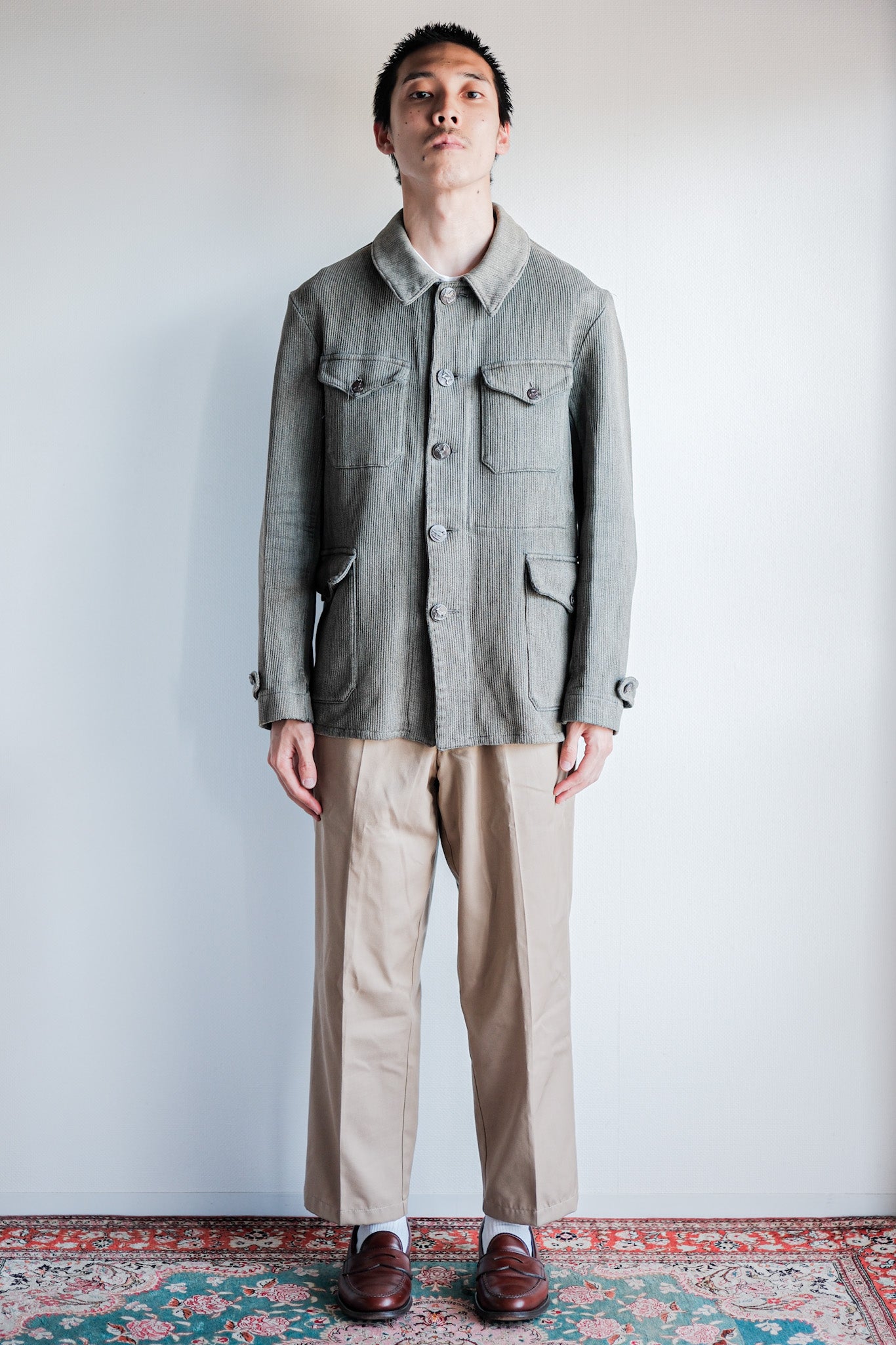 【~50's】French Vintage Gray Cotton Pique Hunting Jacket