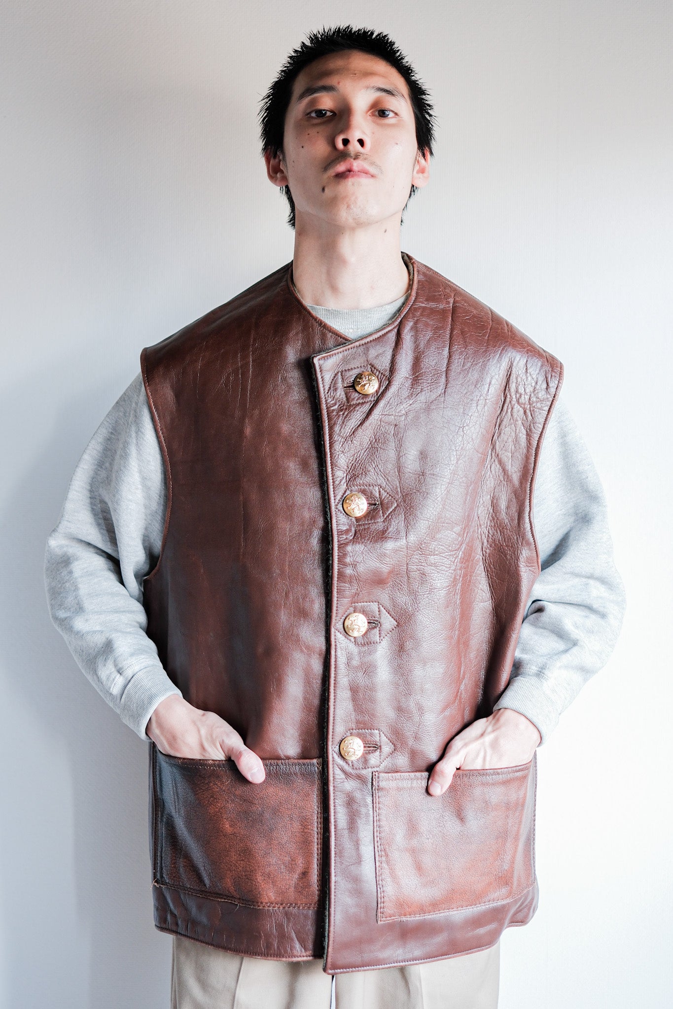 【~50's】Belgium Army Jerkin Leather Vest