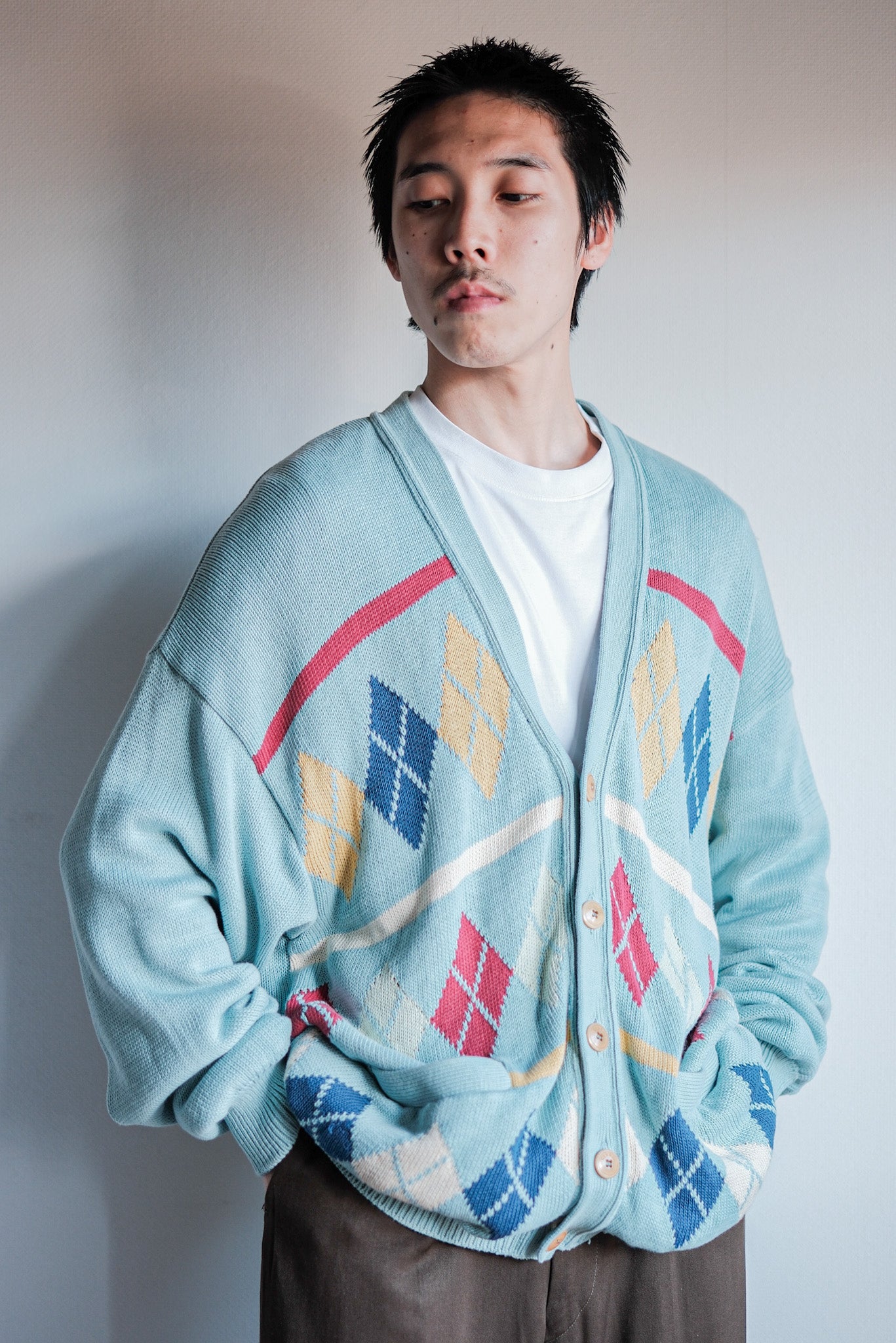 【~90's】Italian Vintage Cotton Argyle Cardigan