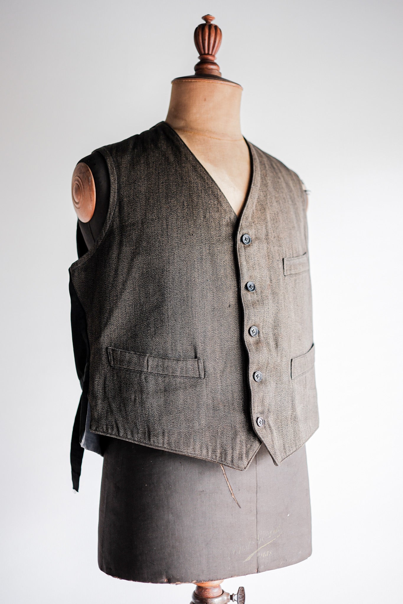 【~50's】French Vintage Brown Salt & Pepper Cotton Work Gilet