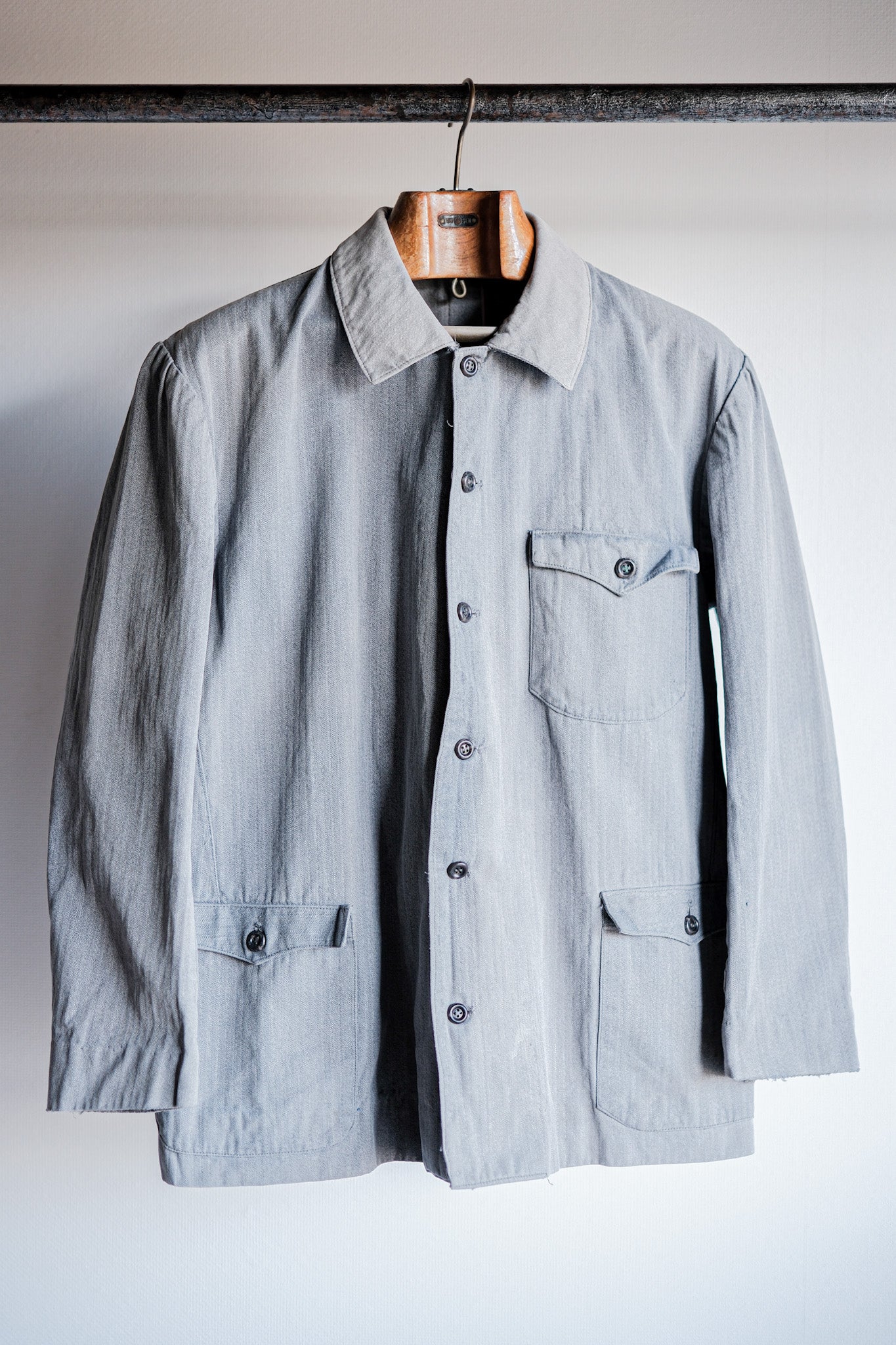 【~50's】Europe Vintage Salt & Pepper HBT Cotton Work Jacket "6 Buttons"