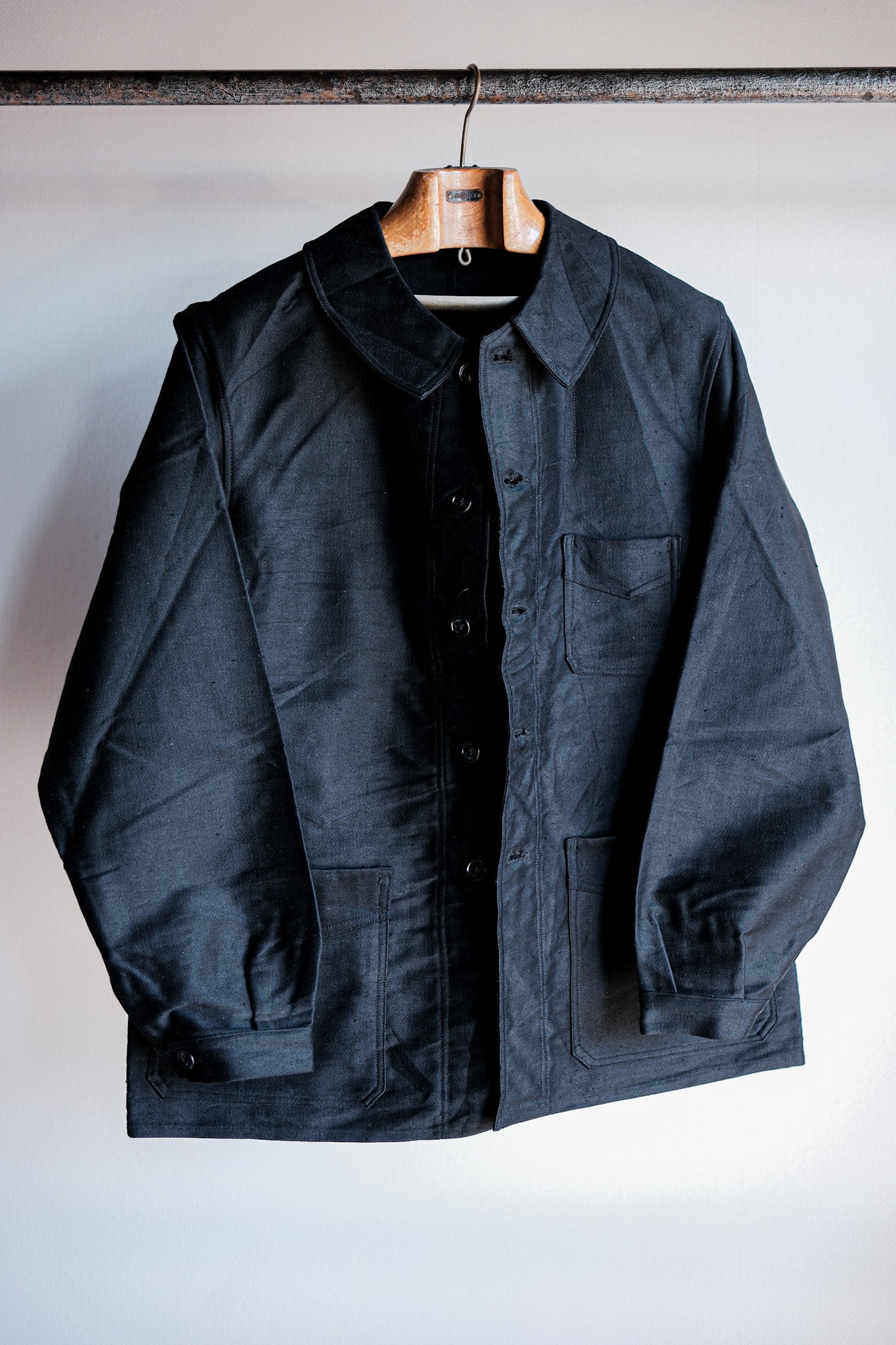 【~40's】French Vintage Black Moleskin Work Jacket "Le Mont St. Michel"