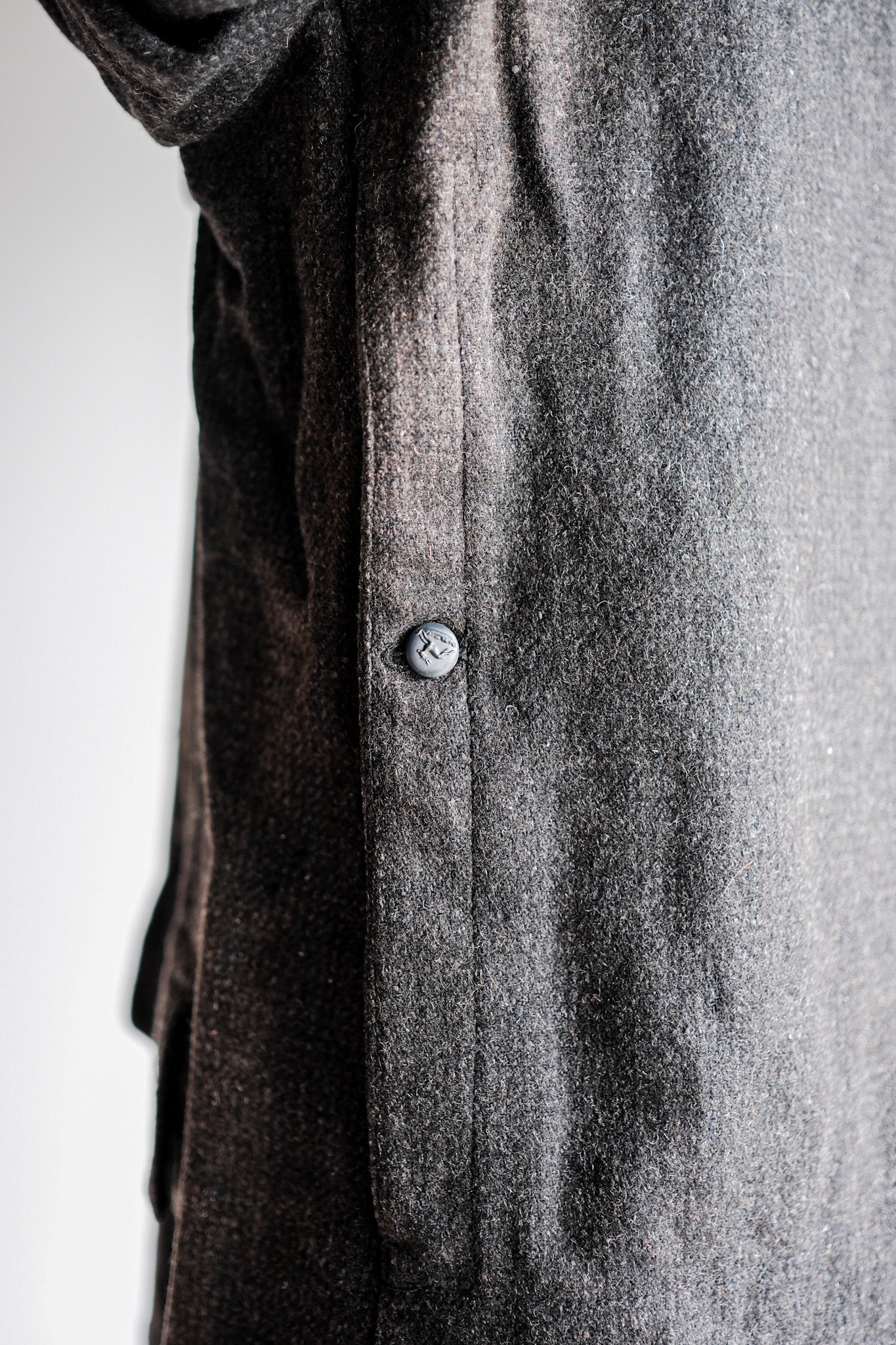 【~30's】French Vintage Gray Wool Hunting Jacket With Chin Strap "Boro"