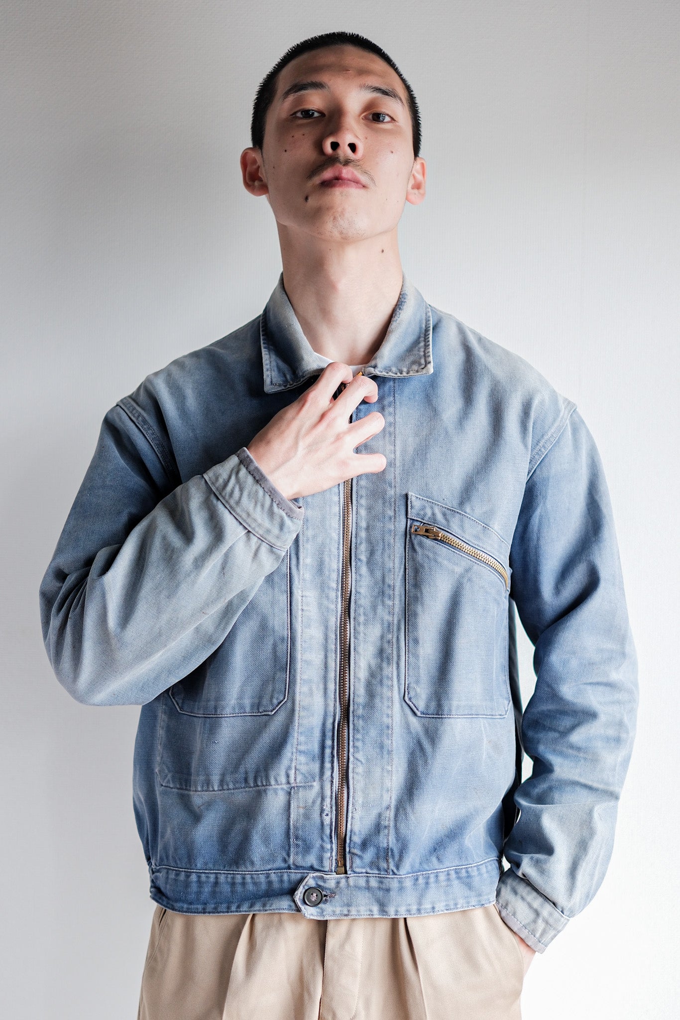 【~50’s】French Vintage Blue Cotton Twill Cyclist Jacket "Adolphe Lafont"