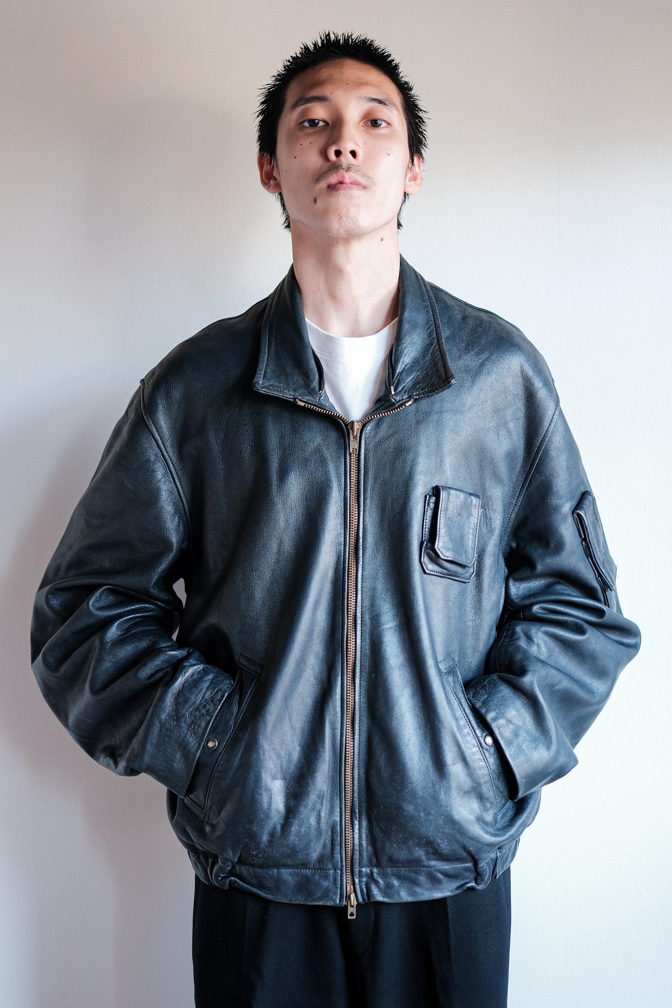 【~70's】French Air Force Pilot Leather Jacket Size.104L