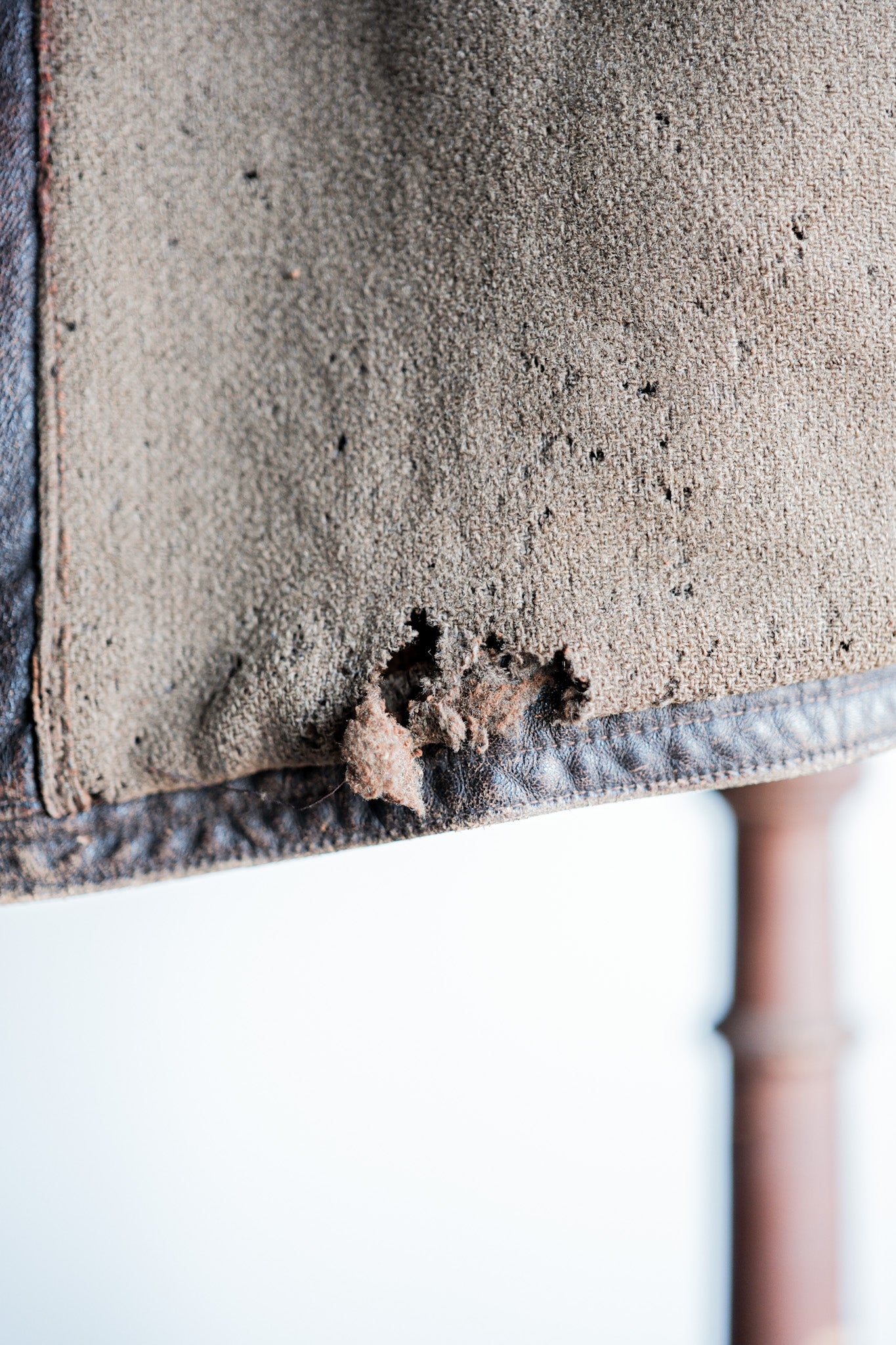 【~40's】French Vintage Double Breasted Brown Leather Coat With Chin Strap