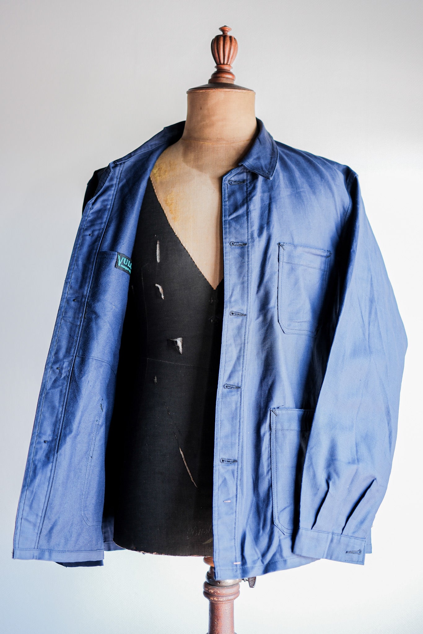 【~50's】French Vintage Blue Thin Twill Work Jacket "Vulcain" "Dead Stock"