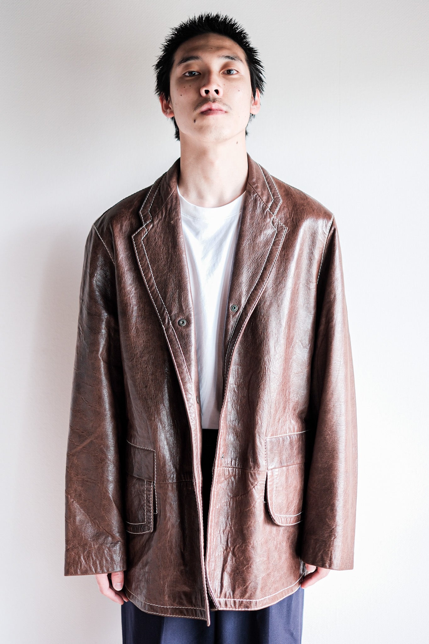 【~90’s】Old ANNE MARIE BERETTA Leather Tailored Jacket Size.T42