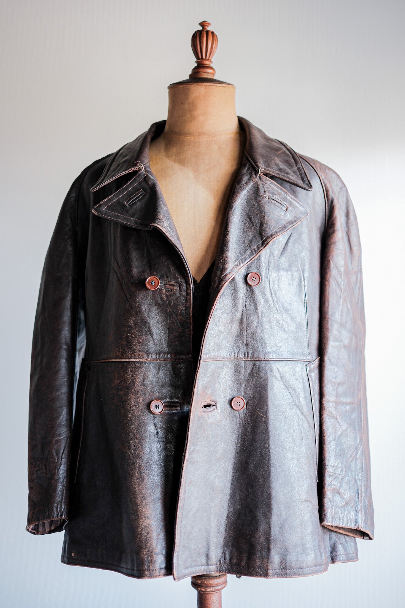 【~50's】French Army Motorcycle Leather Jacket Size.B2