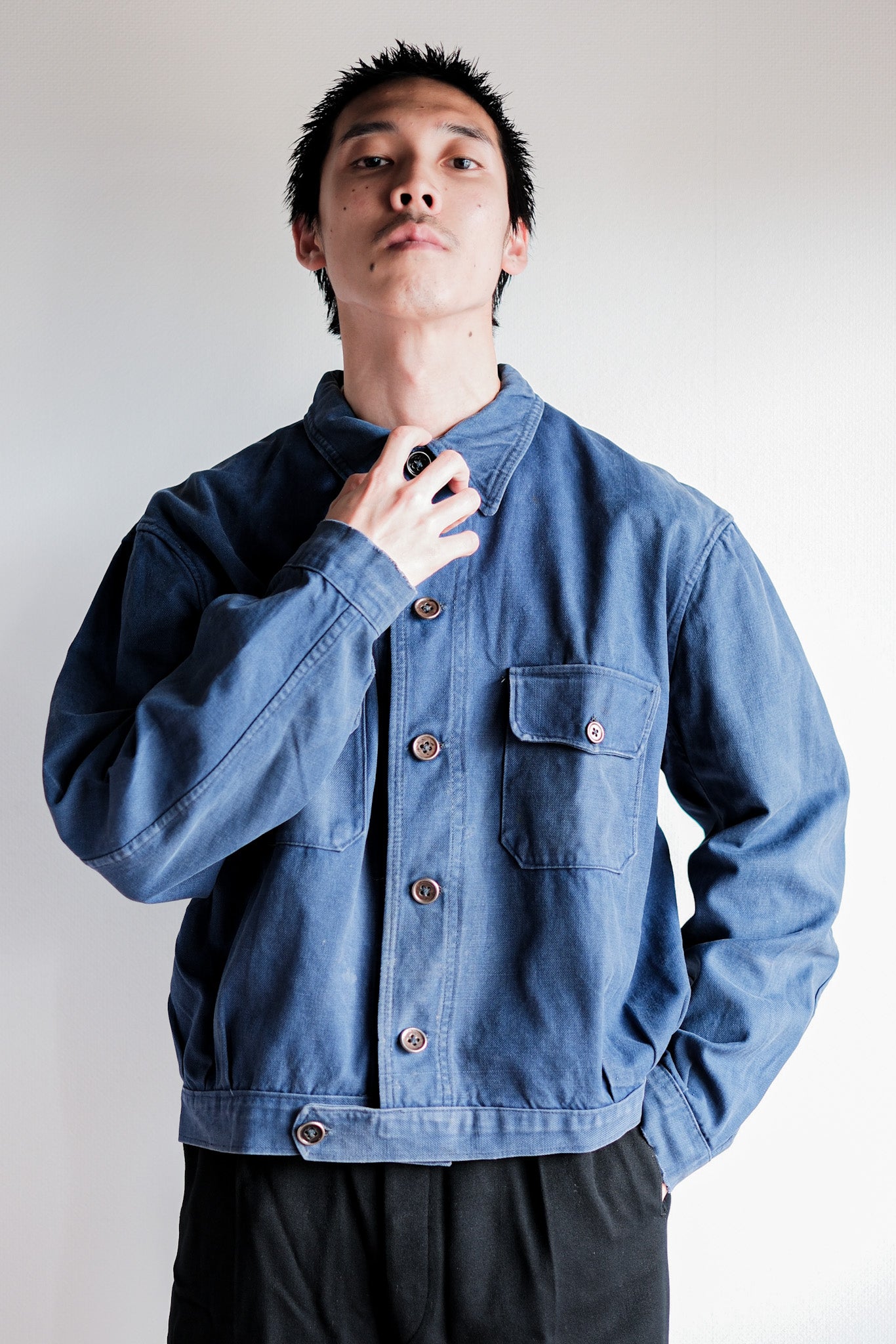 【~40’s】French Vintage Indigo Cotton Twill Cyclist Jacket