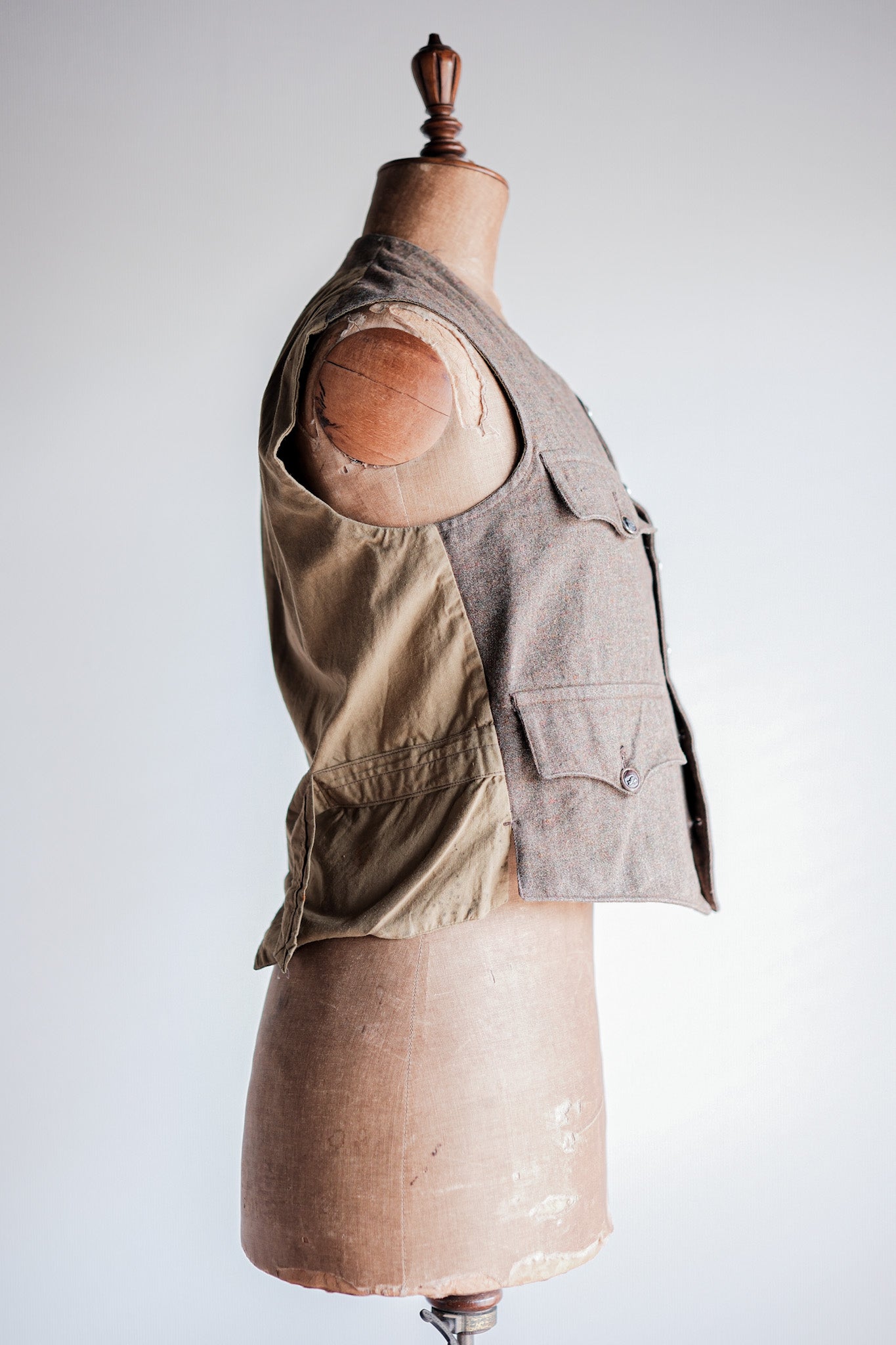 【~40's】French Vintage Brown Mix Wool Hunting Gilet
