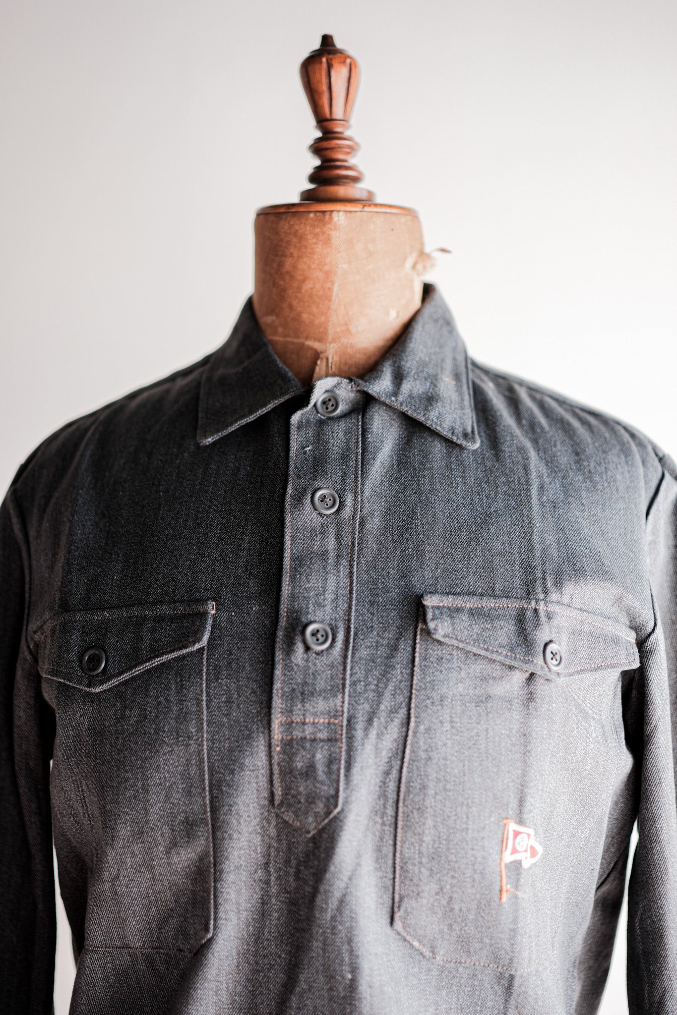 【~50's】Europe Vintage Salt & Pepper Cotton Smock "Dead Stock"