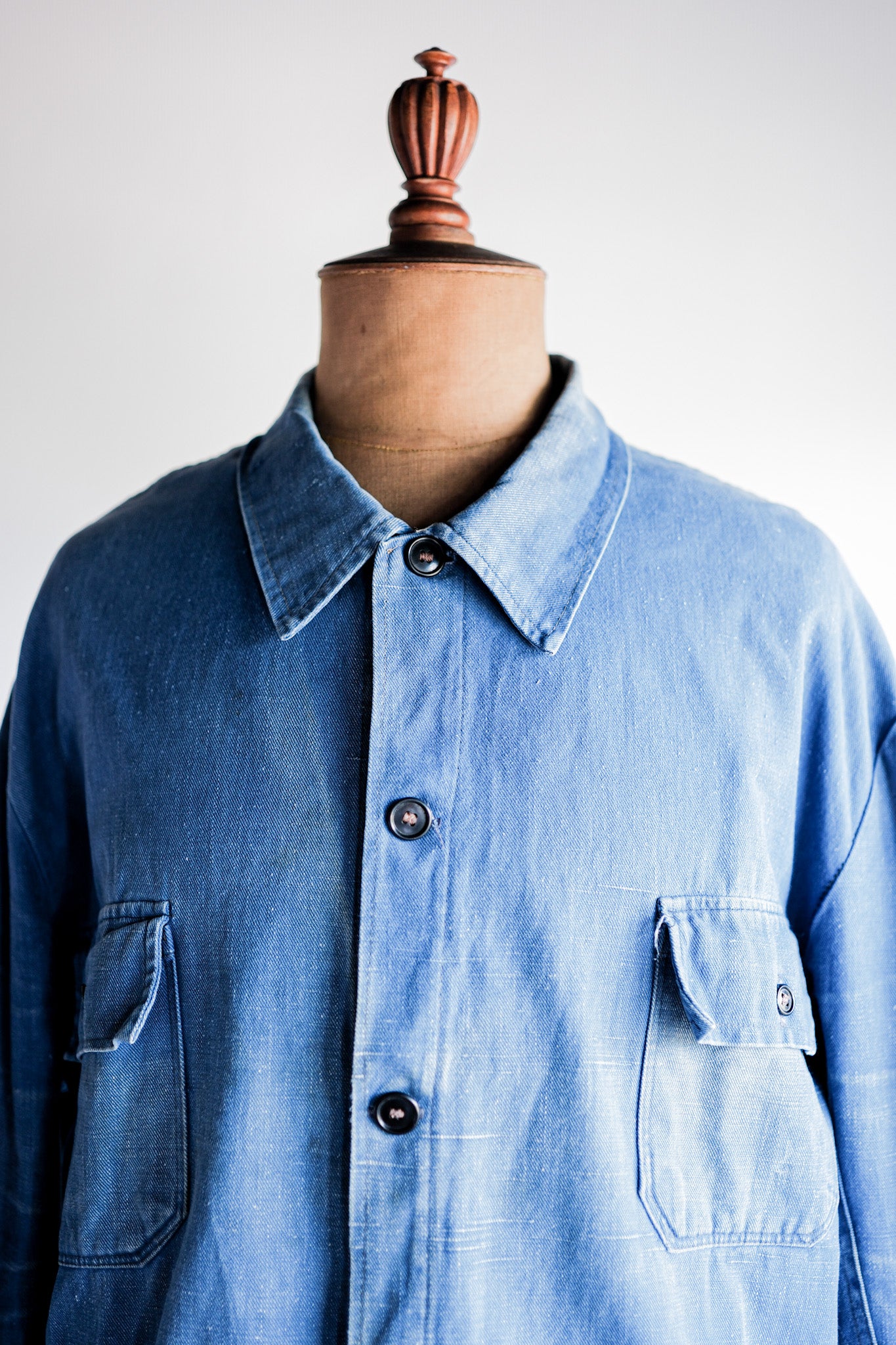 【~40's】French Vintage Indigo Cotton Linen Twill Work Jacket