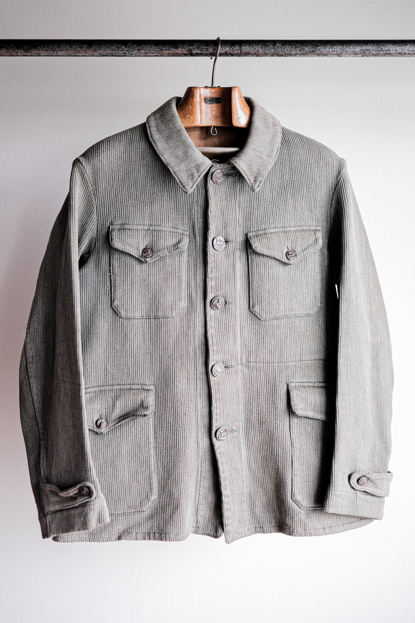 【~50's】French Vintage Gray Cotton Pique Hunting Jacket