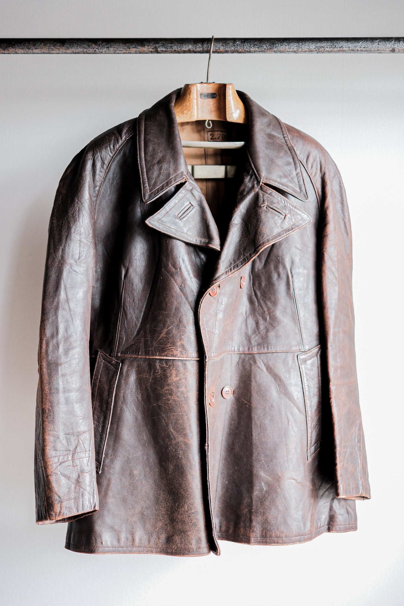 【~50's】French Army Motorcycle Leather Jacket Size.B2