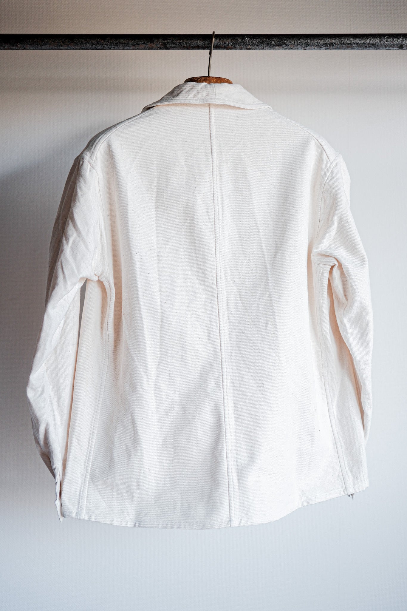 【~40's】French Vintage White Cotton Twill Work Jacket Size.48 "Dead Stock"