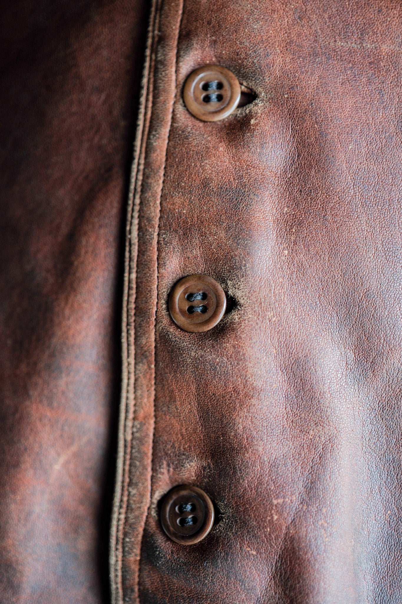 【~50's】French Vintage Brown Leather Work Gilet