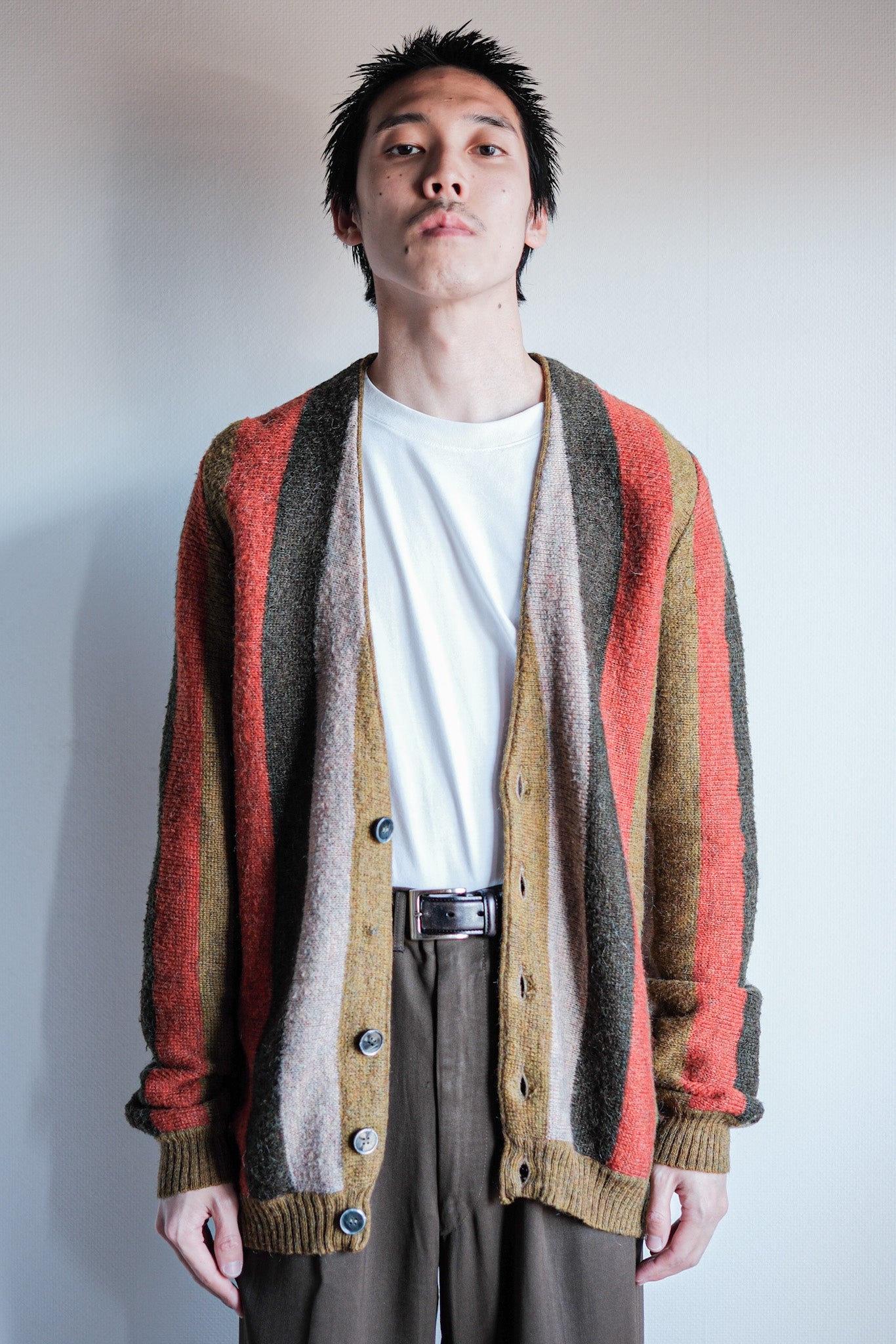【~80's】Italian Vintage Wool Mix Multi Striped Cardigan