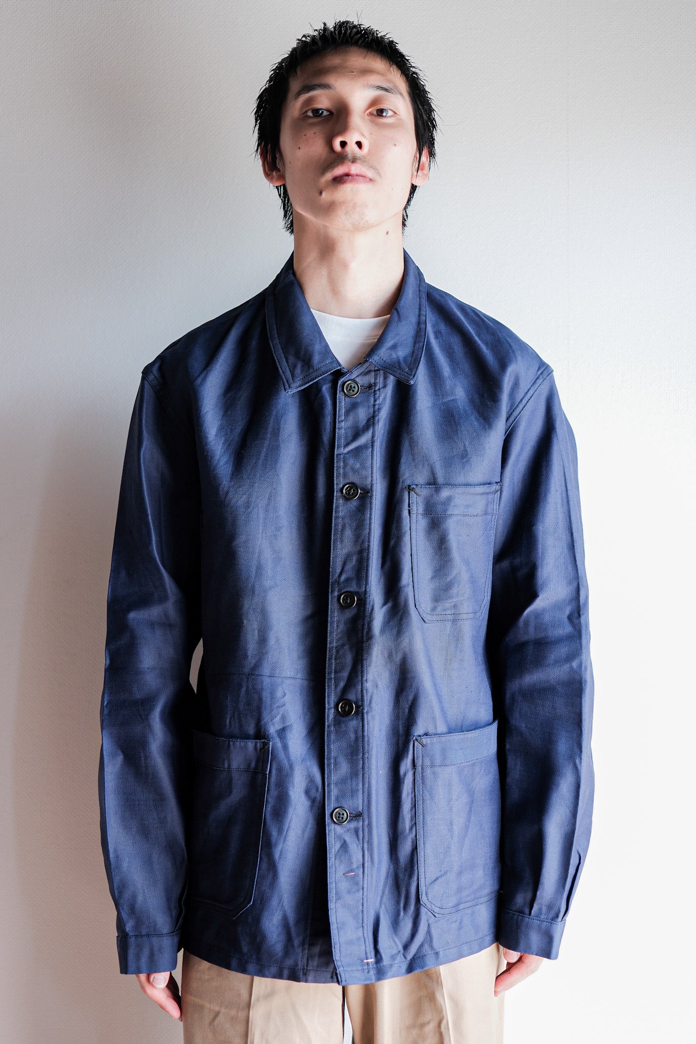 【~50's】French Vintage Blue Thin Twill Work Jacket "Vulcain" "Dead Stock"