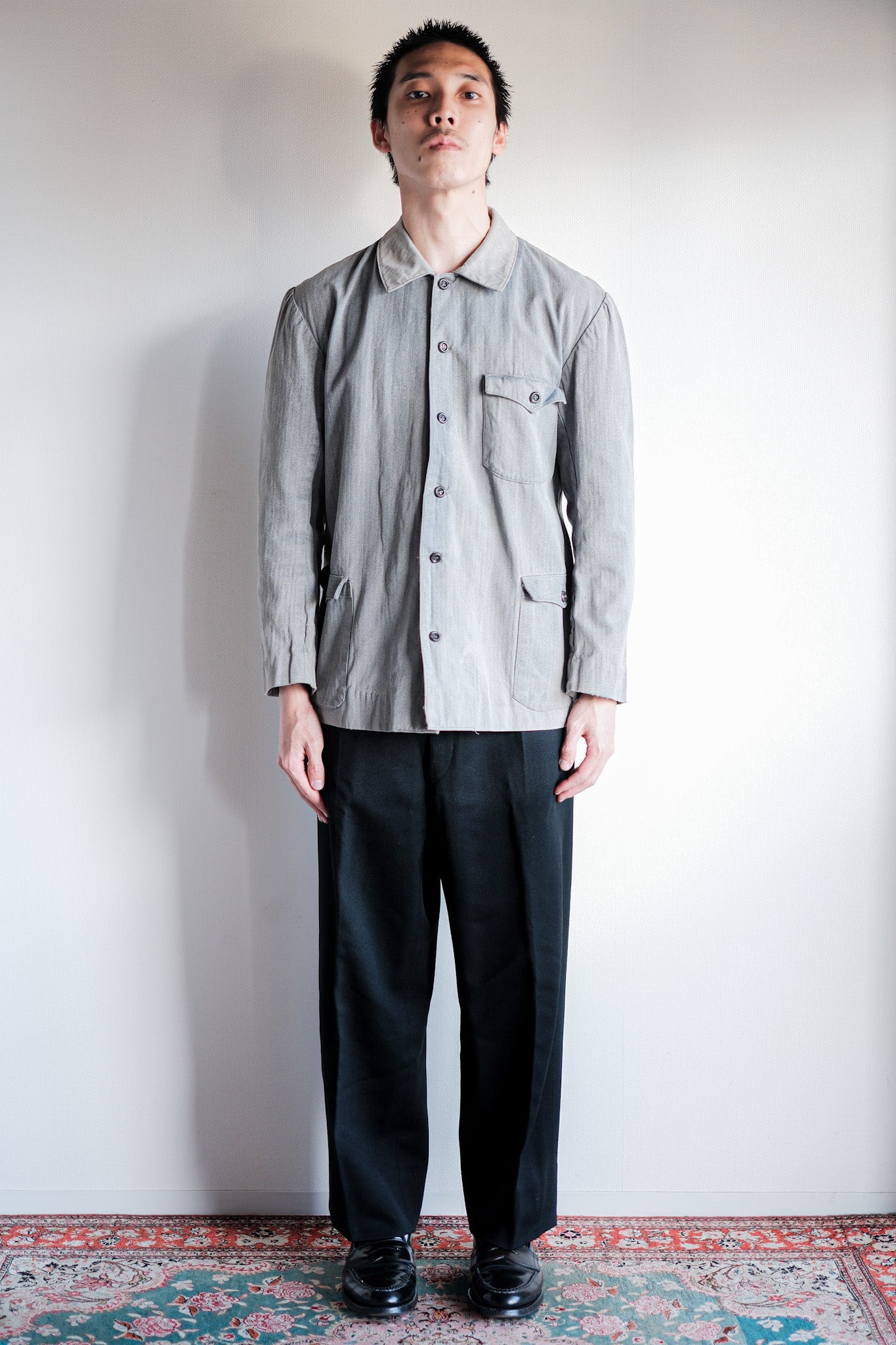 【~50's】Europe Vintage Salt & Pepper HBT Cotton Work Jacket "6 Buttons"
