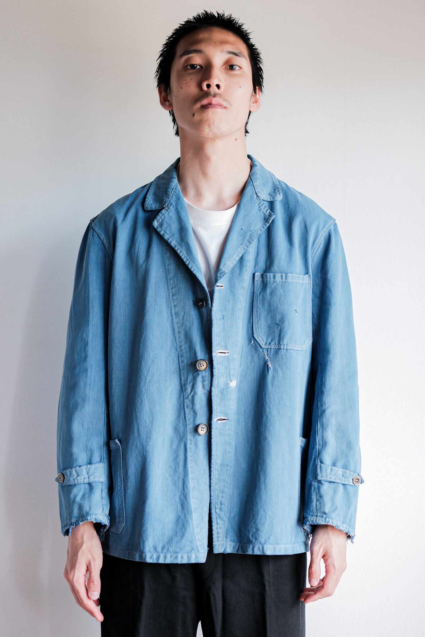 【~40’s】French Vintage Indigo Cotton Twill Lapel Work Jacket