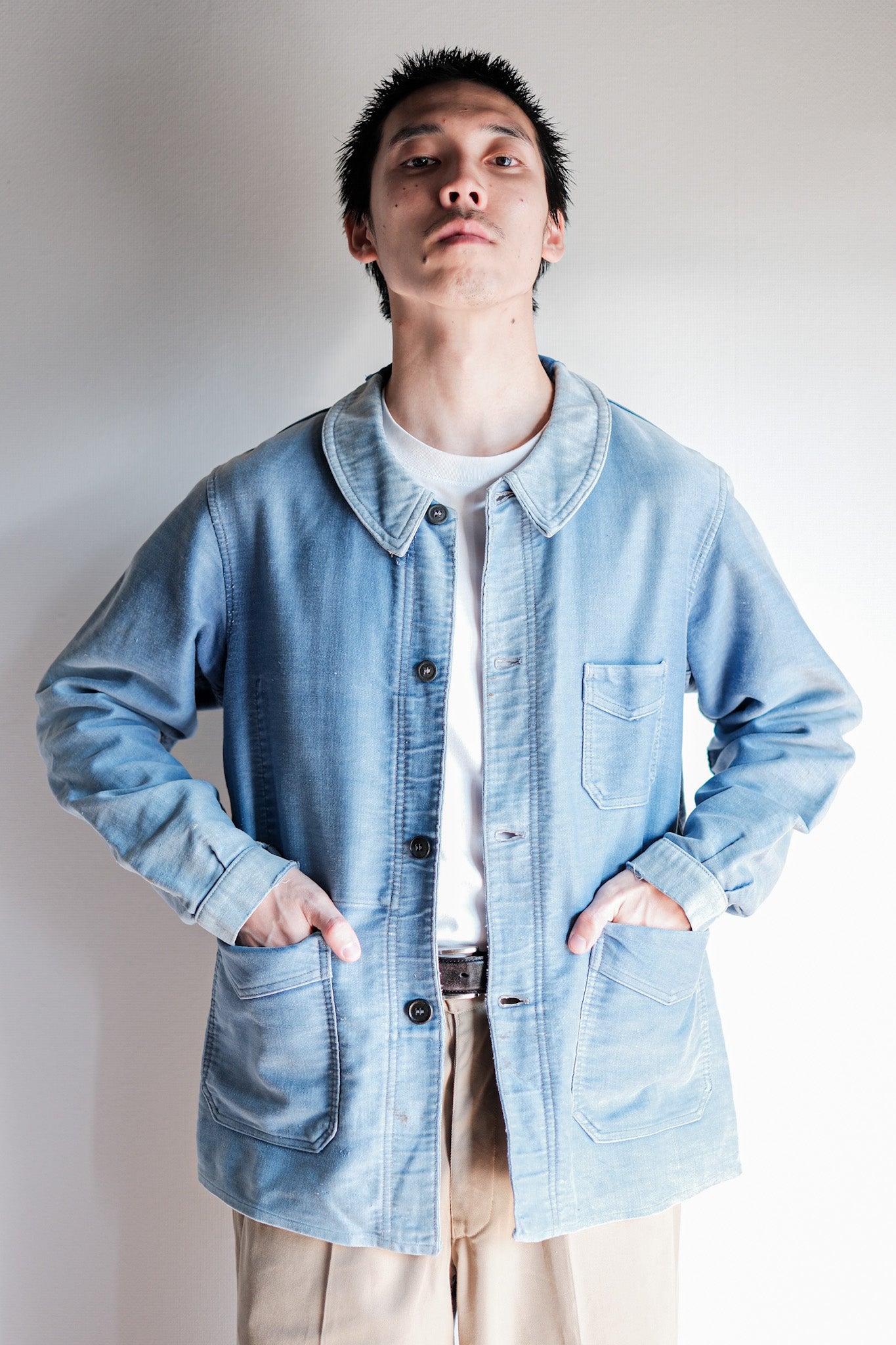 【~40's】French Vintage Blue Moleskin Work Jacket "4 Buttons"