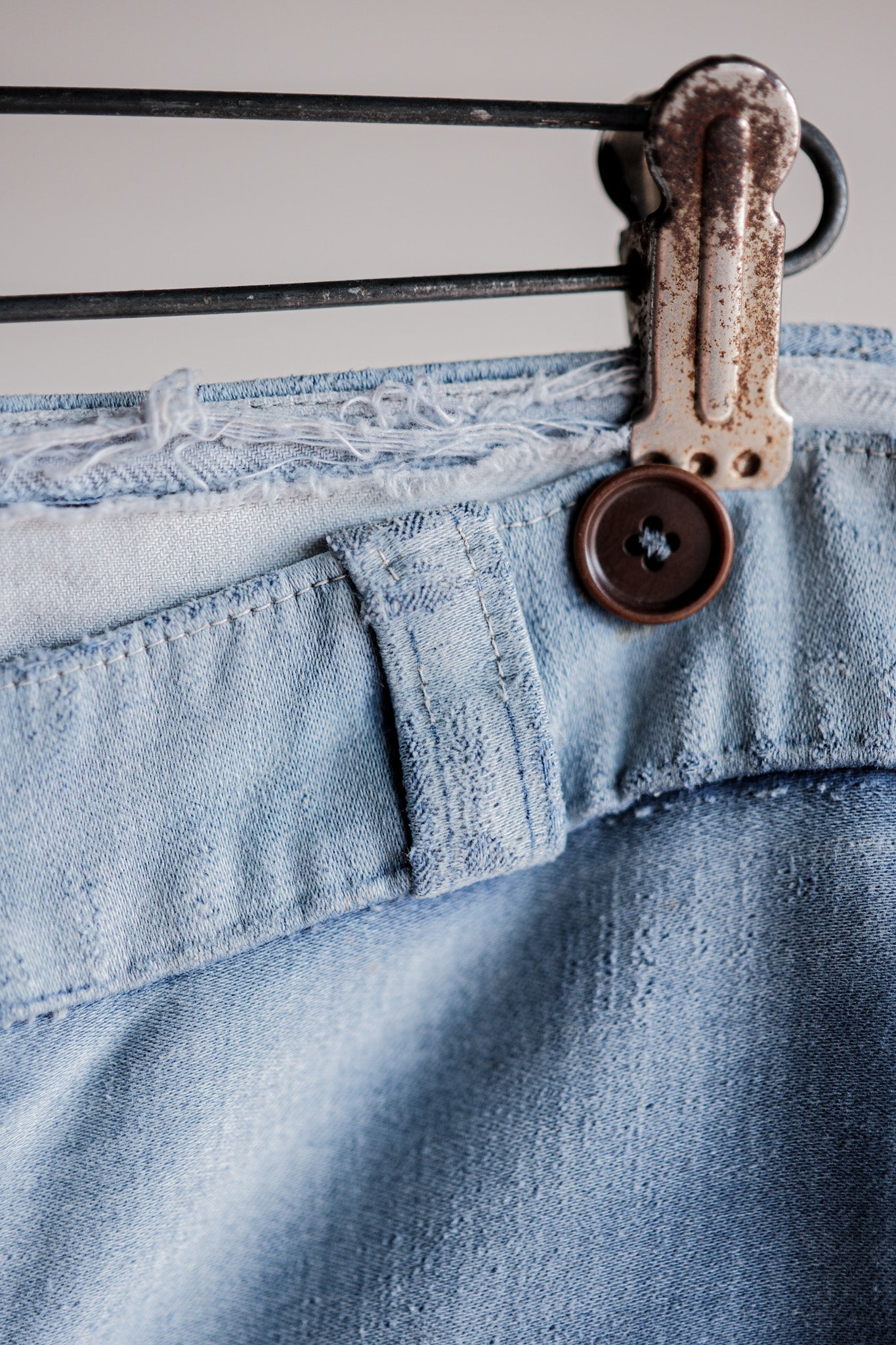 【~40's】French Vintage Blue Moleskin Work Pants "Patchwork" "Le Mont St. Michel"