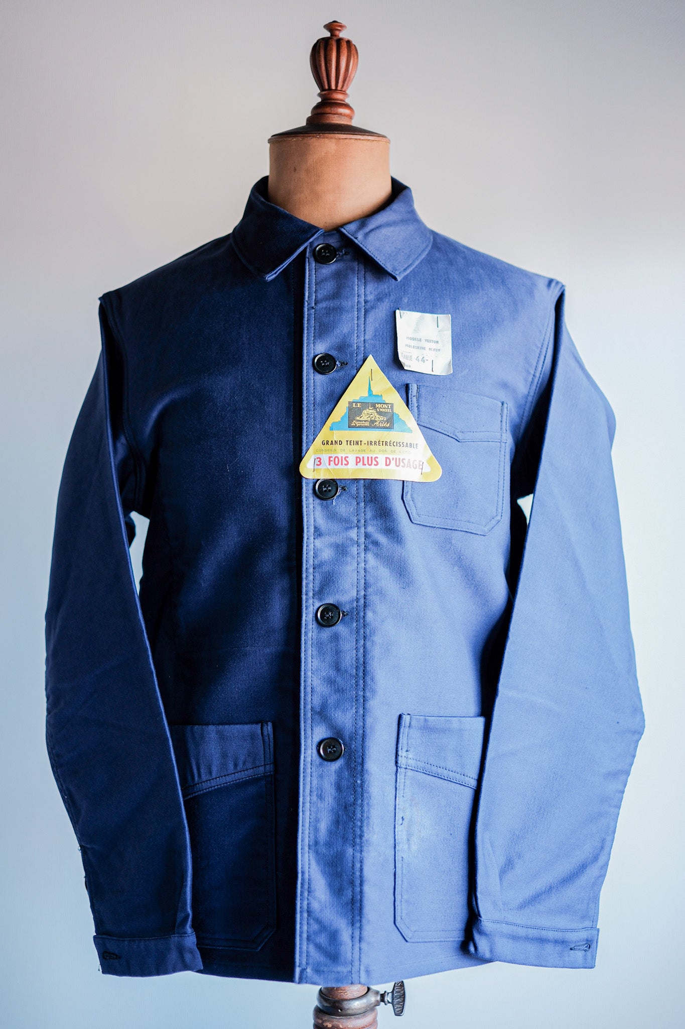 50's] French Vintage Blue Moleskin Work Jacket Size.44 