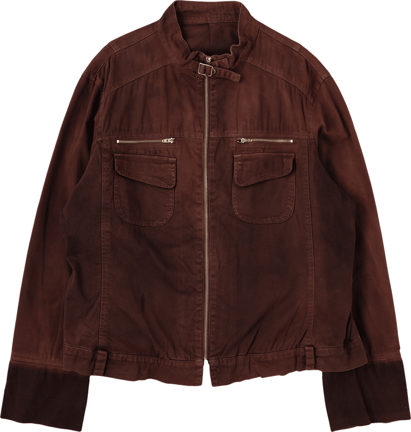 【~80’s】Italian Vintage Brown Cotton Elastane Zip Up Jacket Size.52