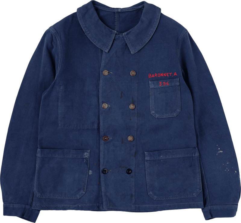 【~40's】French Vintage Blue Cotton Twill Double Breasted Work Jacket