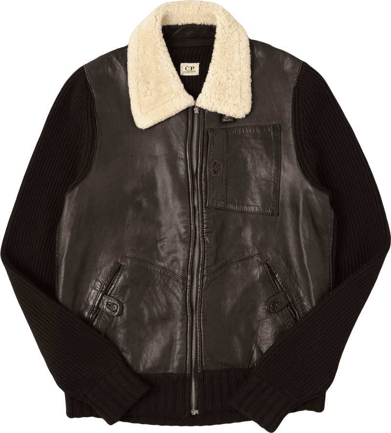 【06AW】Old C.P.Company Switching Leather Wool Zip Up Jacket Size.50