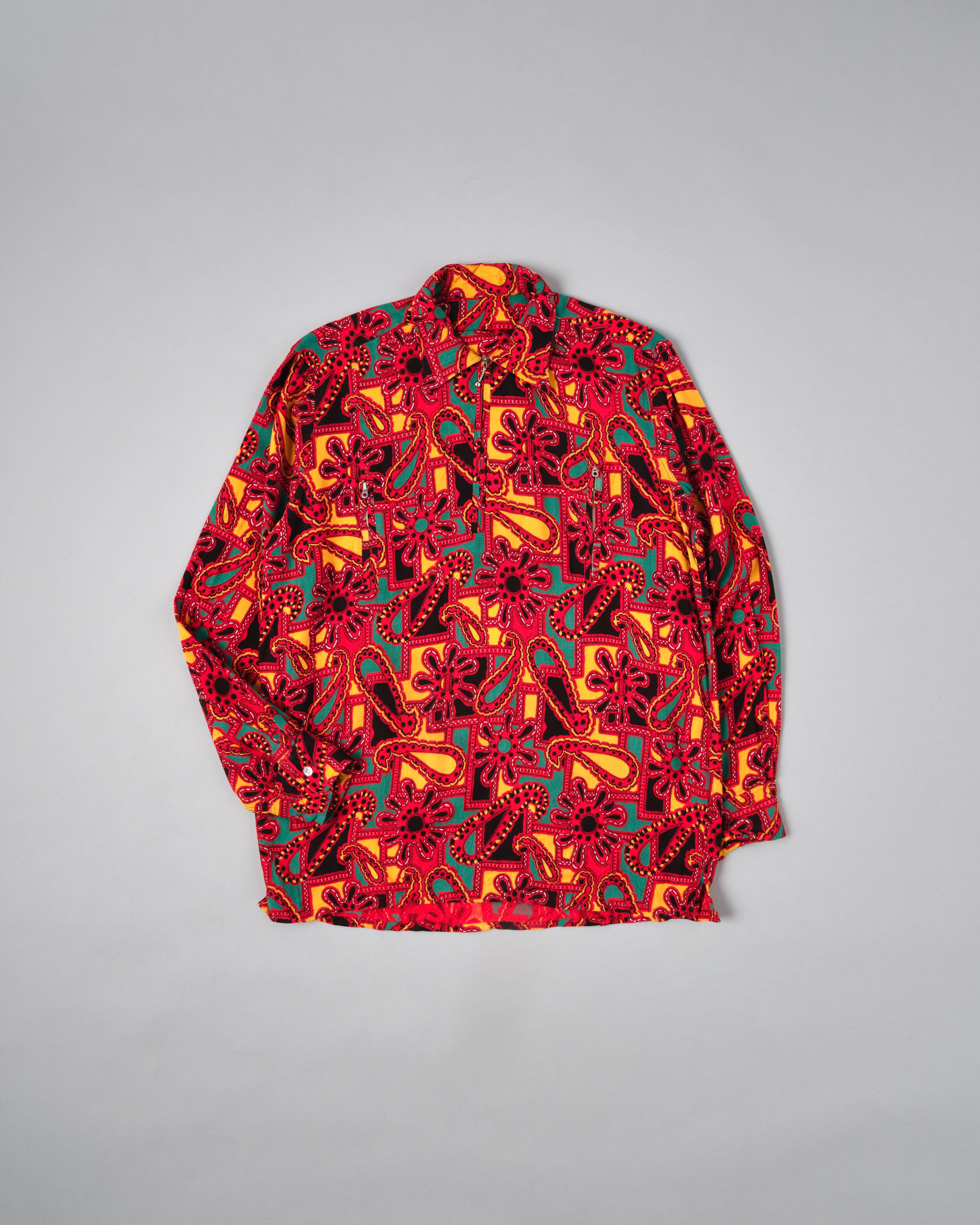 【~70’s】German Vintage Atomic Pattern Half Zip Rayon Shirt