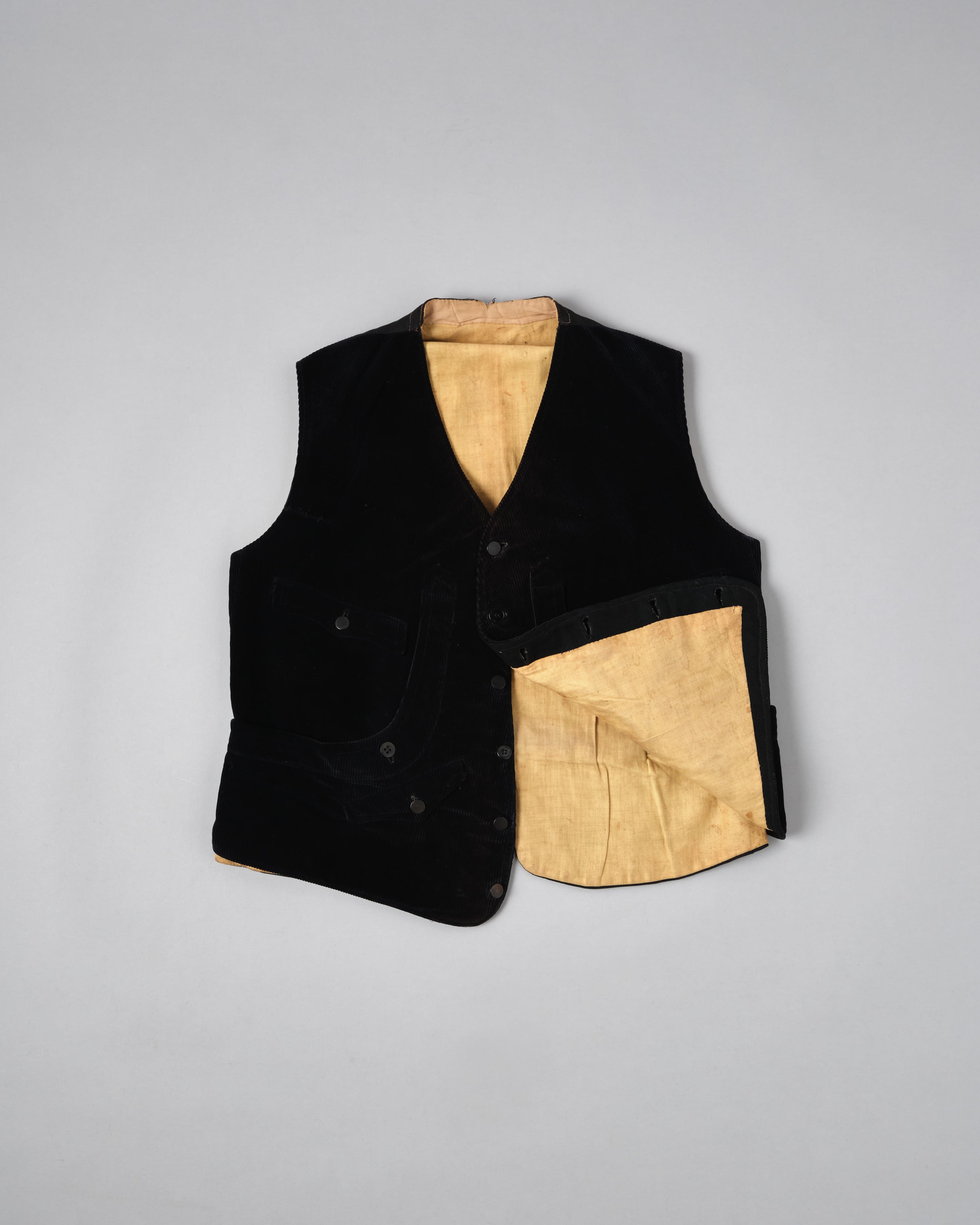 【~20's】French Vintage Black Corduroy Work Gilet "Unusual Type"