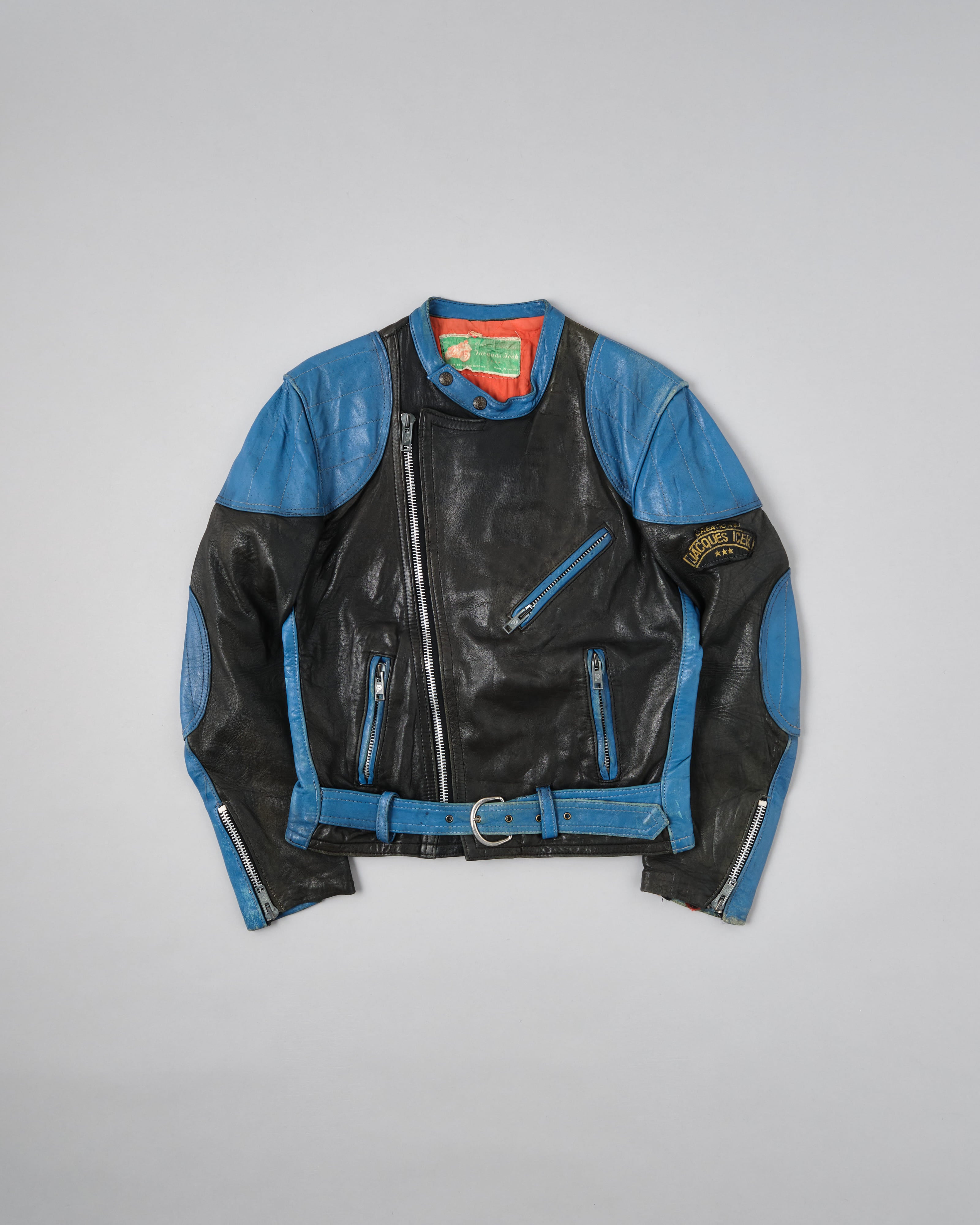 【~60's】French Vintage Switching Color Leather Riders Jacket Size.48 "Jacques Icek"