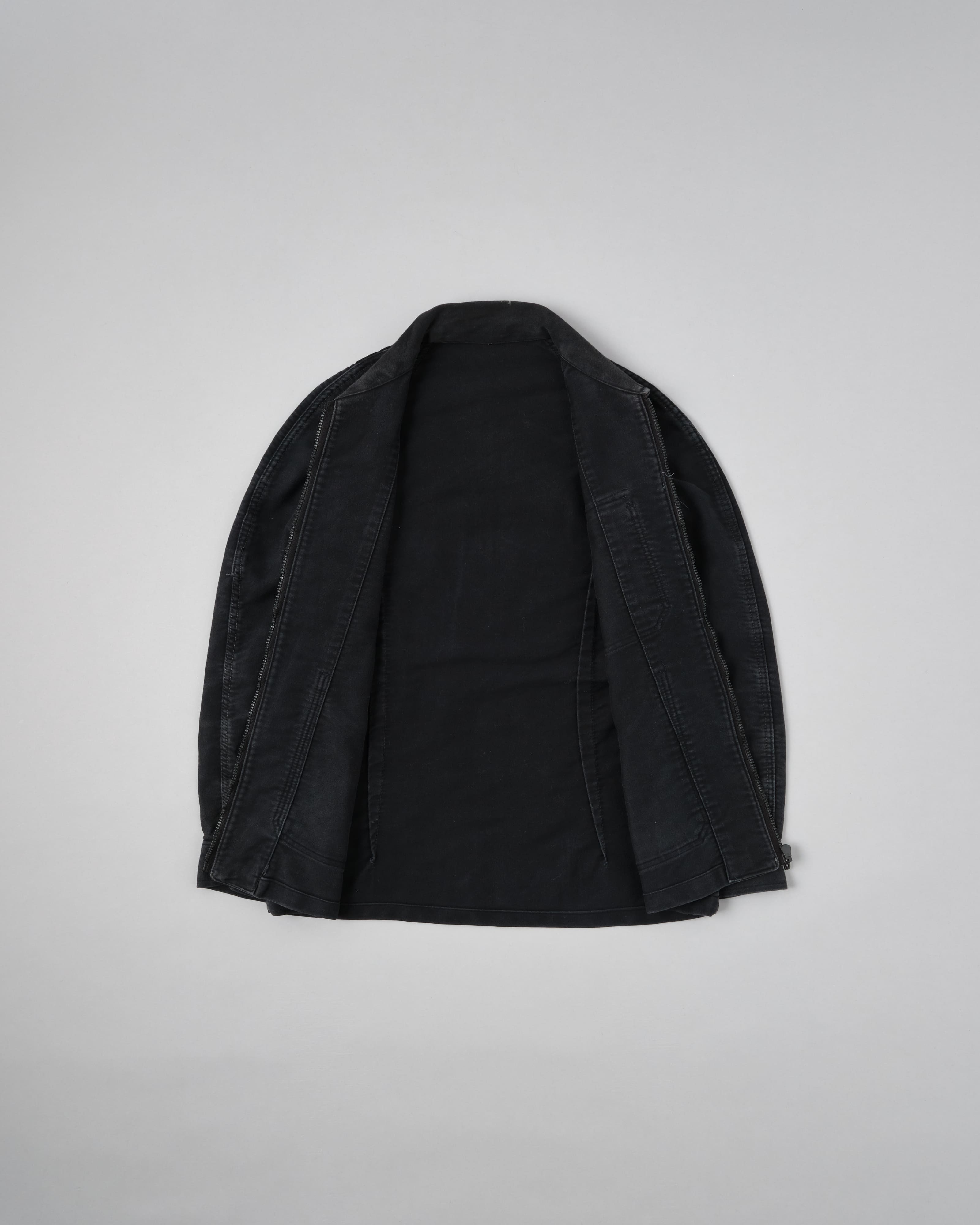 【~70's】Europe Vintage Raglan Sleeve Black Moleskin Zip Up Jacket