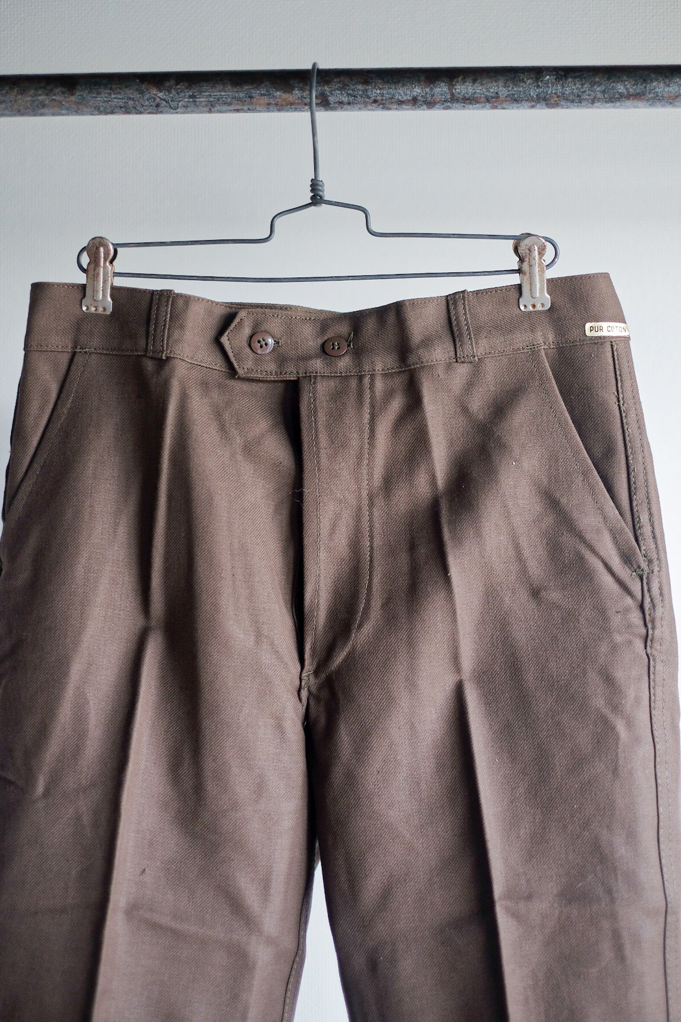 【~50's】French Vintage Brown Cotton Twill Work Pant "AUMOLINEL" "Dead Stock"