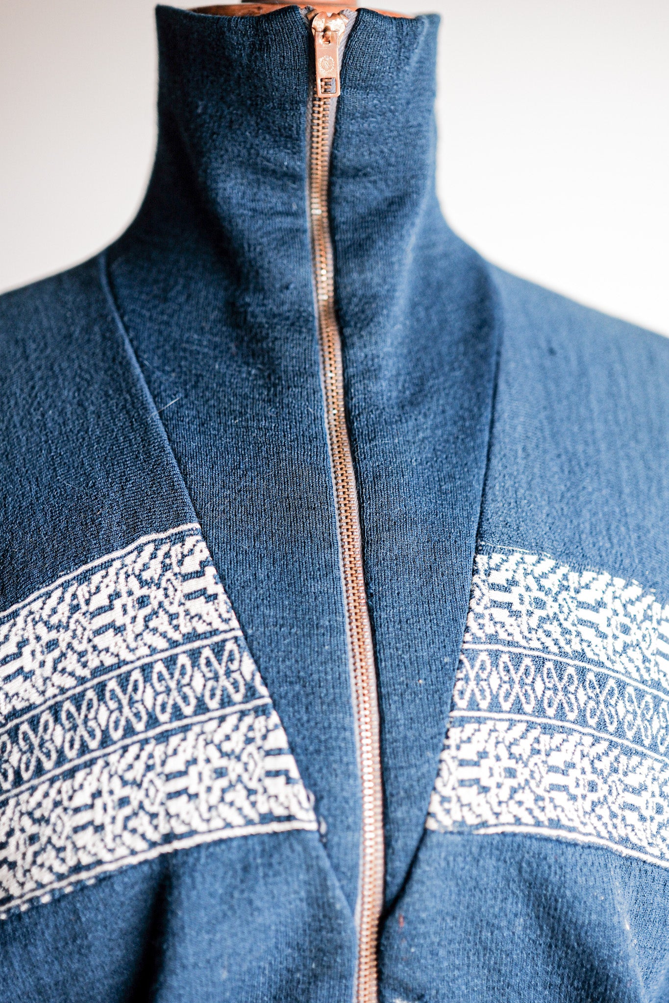 【~50's】French Vintage Full Zip Wool Printed Cardigan