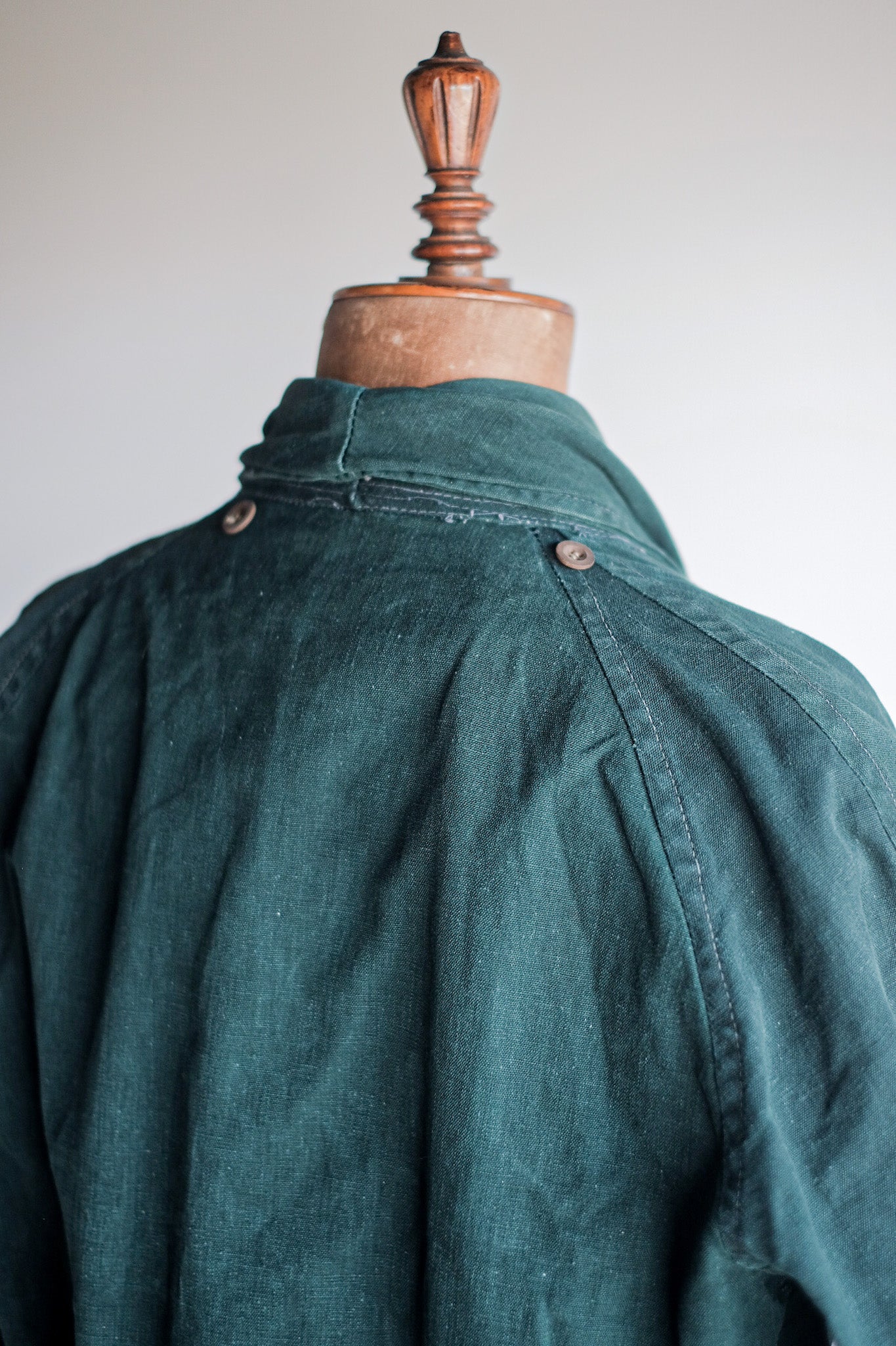 【~40's】French Army Double Breasted Green Linen Canvas Jacket