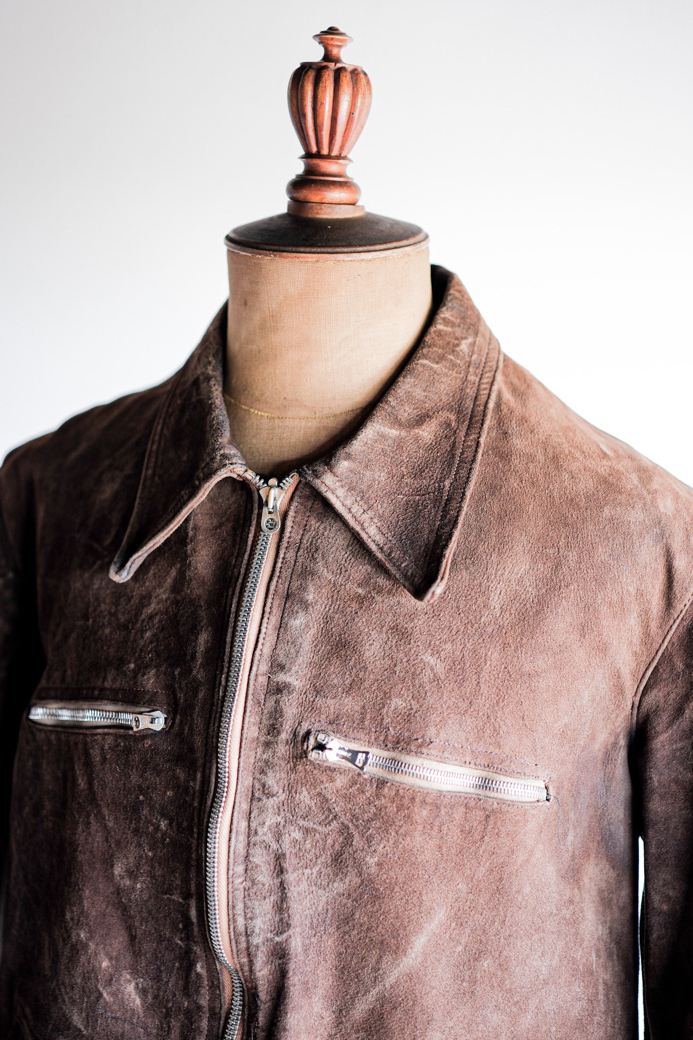 【~30’s】French Vintage Suede Leather Cyclist Jacket