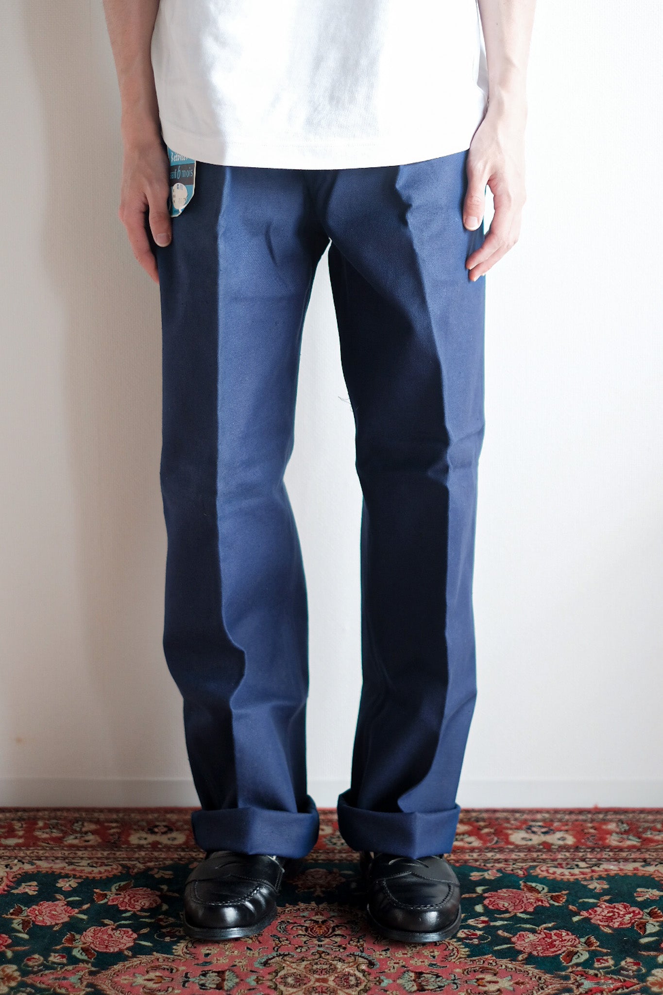 【~40's】French Vintage Blue Cotton Twill Work Pants "Dead Stock"
